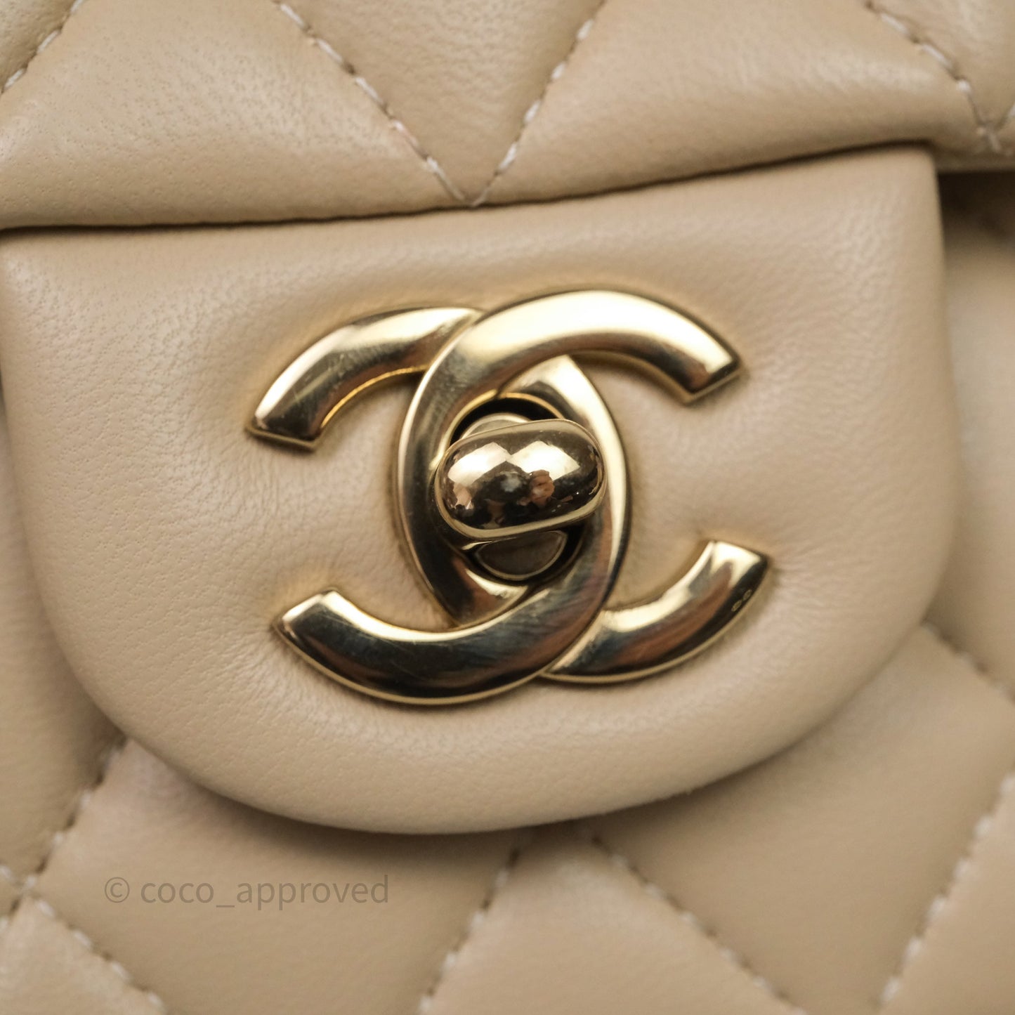Chanel Top Handle Mini Rectangular Flap Beige Lambskin Shiny Gold Hardware