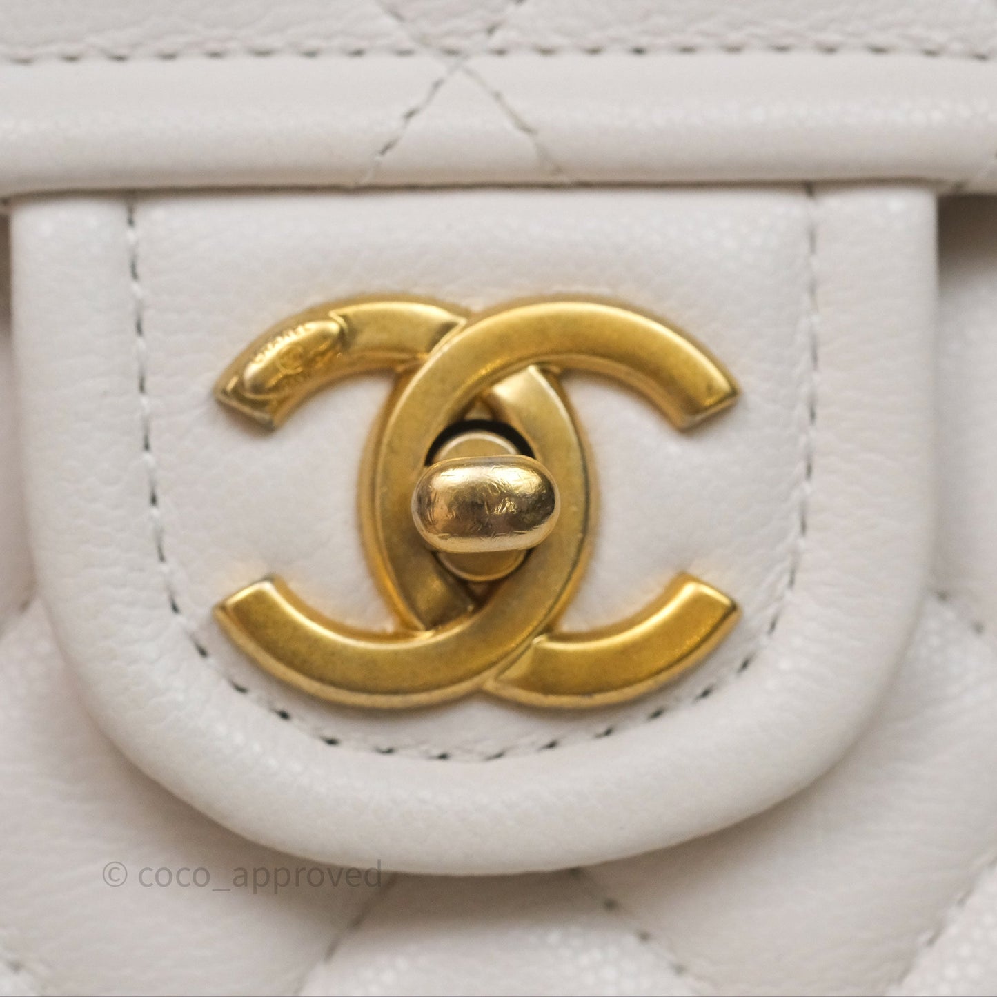 Chanel Large Quilted Sweet Classic Flap White Caviar Aged Gold Hardware