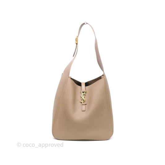 Saint Laurent LE 5 à 7 Supple Large Dusty Grey Grained Leather Gold Hardware