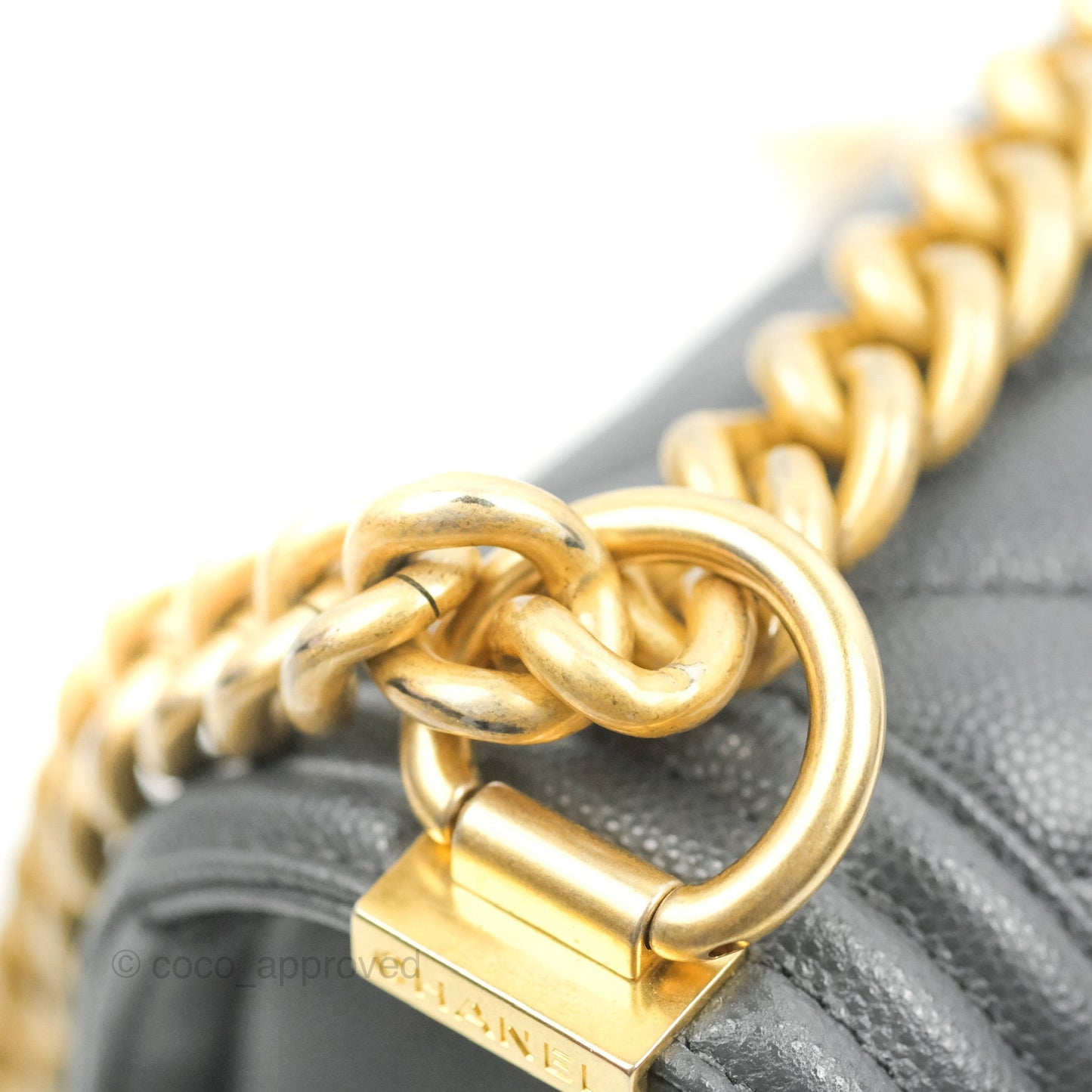 Chanel Chevron Medium Boy Dark Grey Caviar Aged Gold Hardware