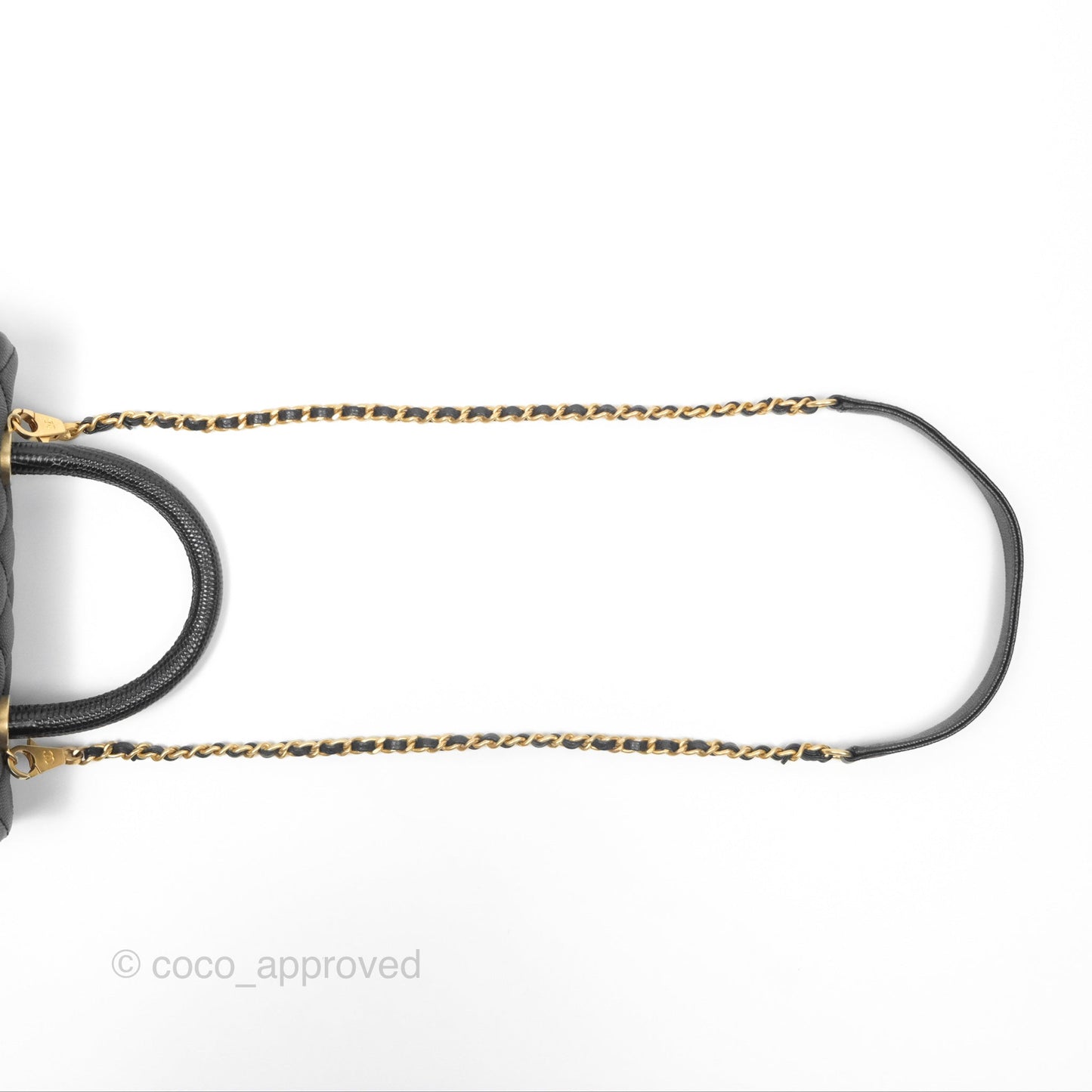 Chanel Small Coco Handle Quilted Black Caviar Aged Gold Hardware Lizard Handle
