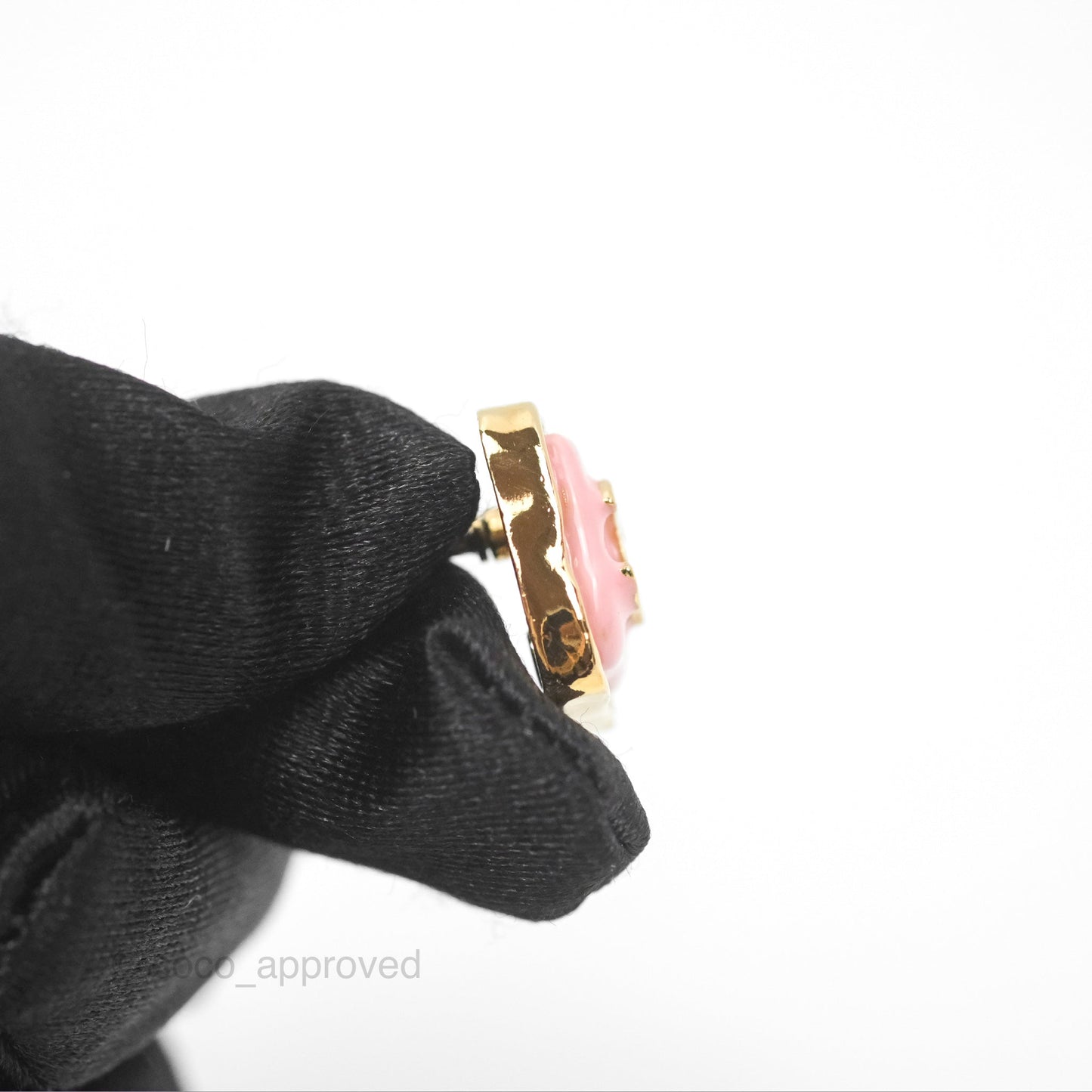 Chanel Square Pink CC Earrings Gold Tone 23K