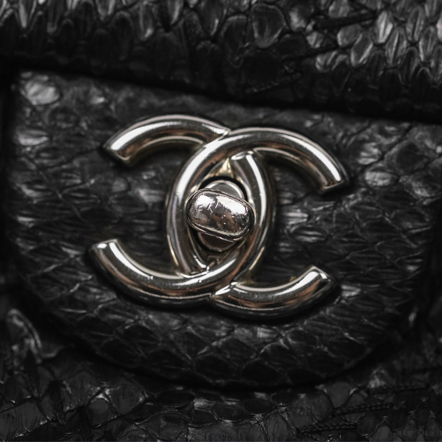 Chanel Quilted Ultimate Stitch Flap Bag Matte Python Black Silver Hardware