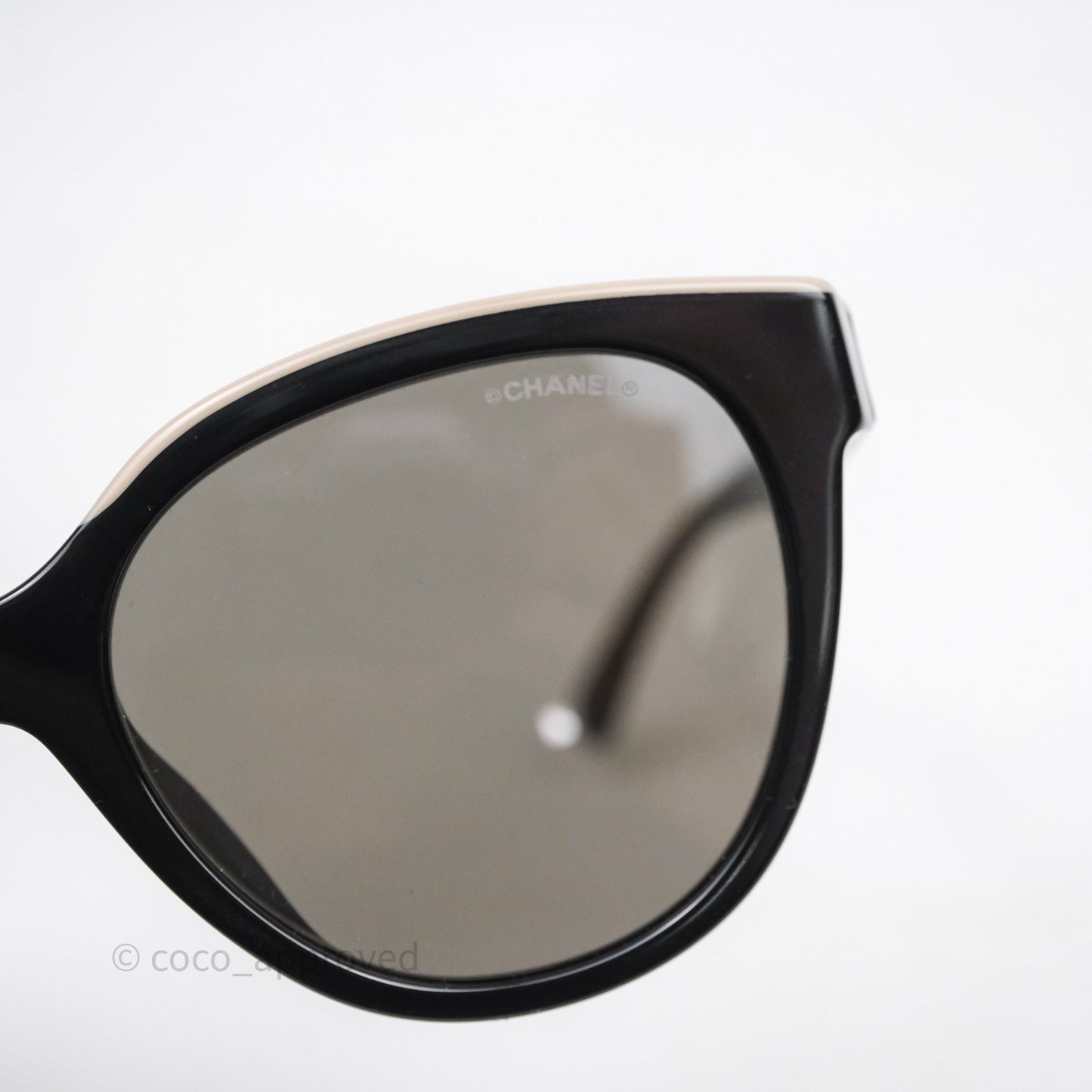 Chanel Logo Butterfly Sunglasses Black Beige Acetate