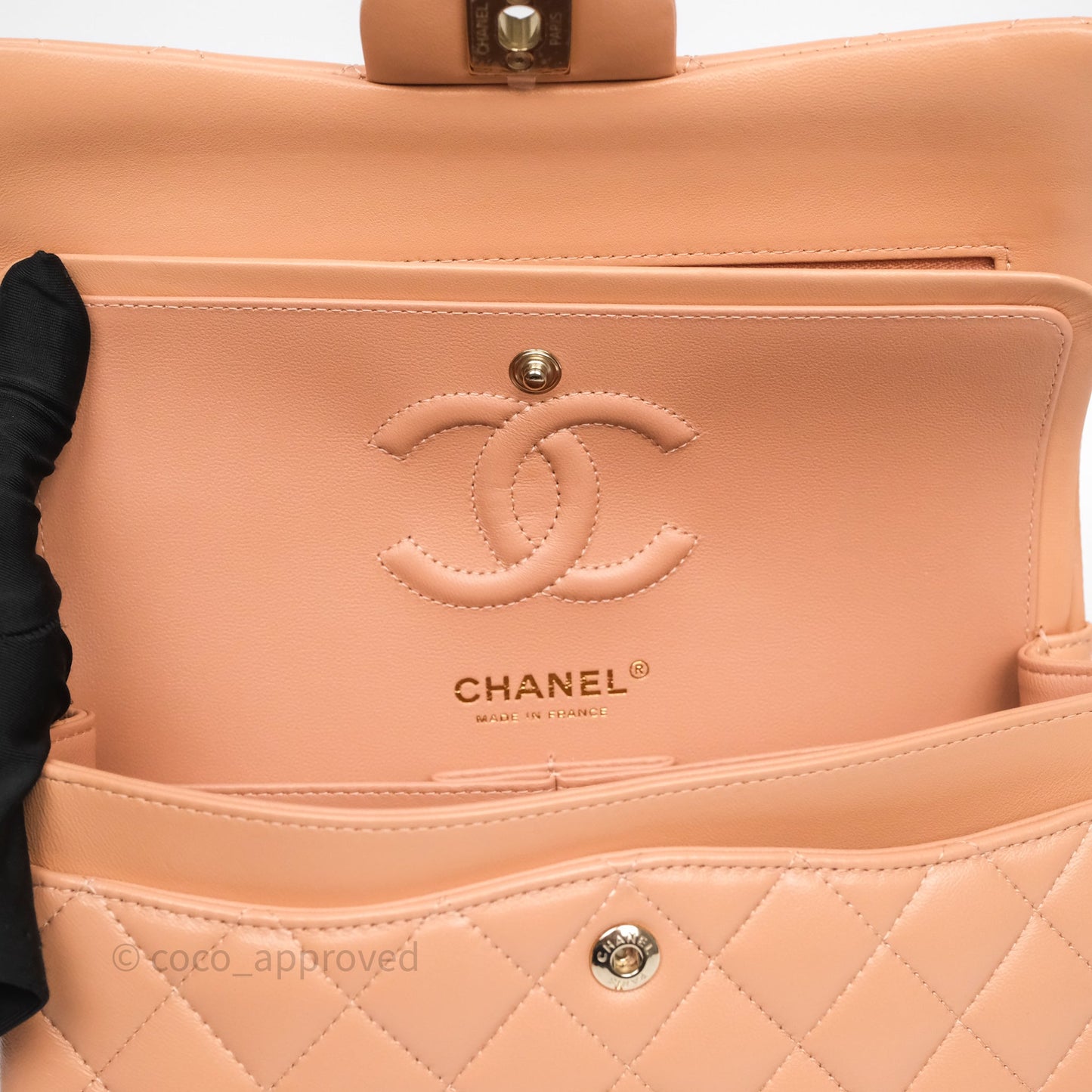 Chanel Small Classic Flap Quilted Dark Peach Beige Lambskin Gold Hardware
