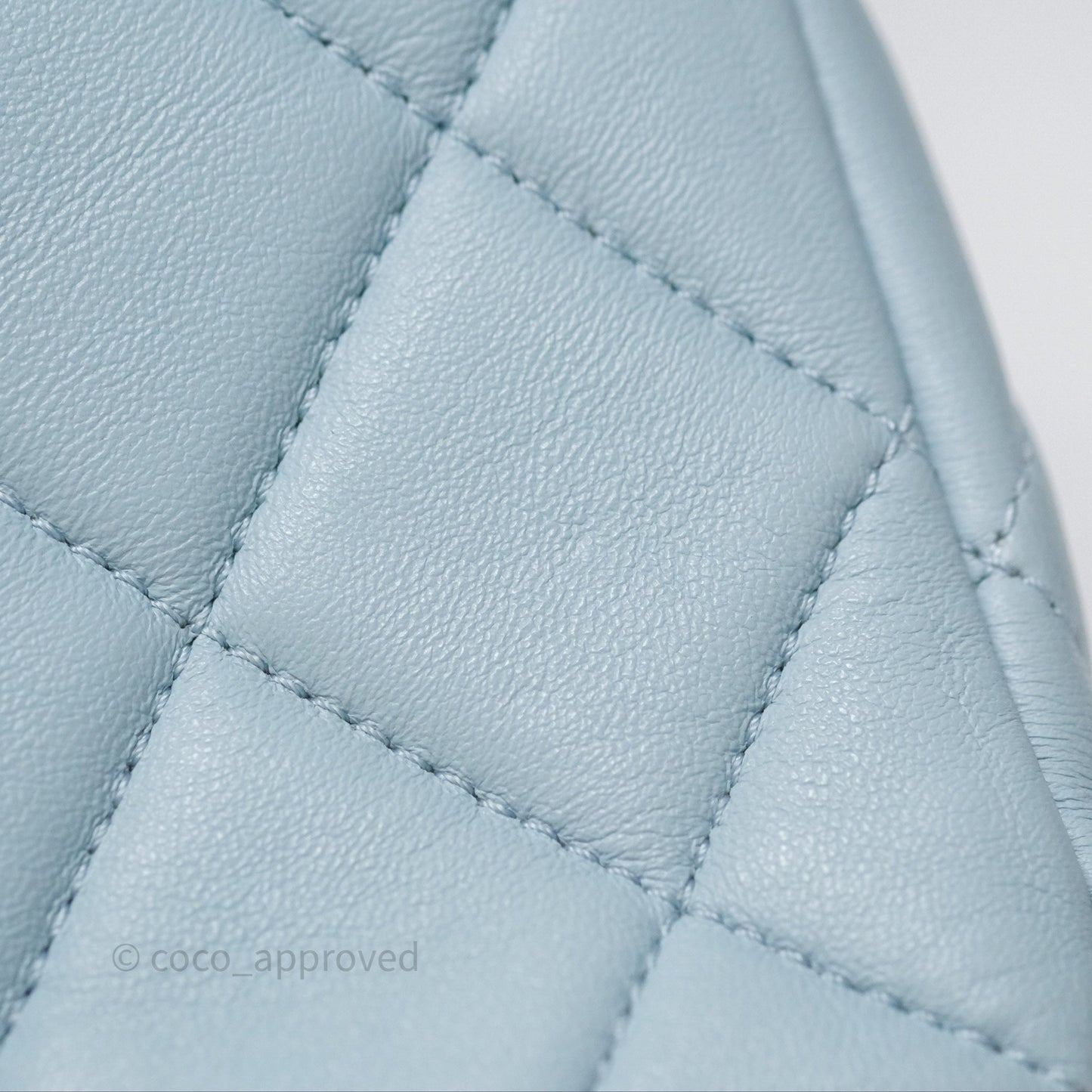 Chanel Quilted Enamel Pending CC Mini Square Flap Baby Blue Lambskin 22P