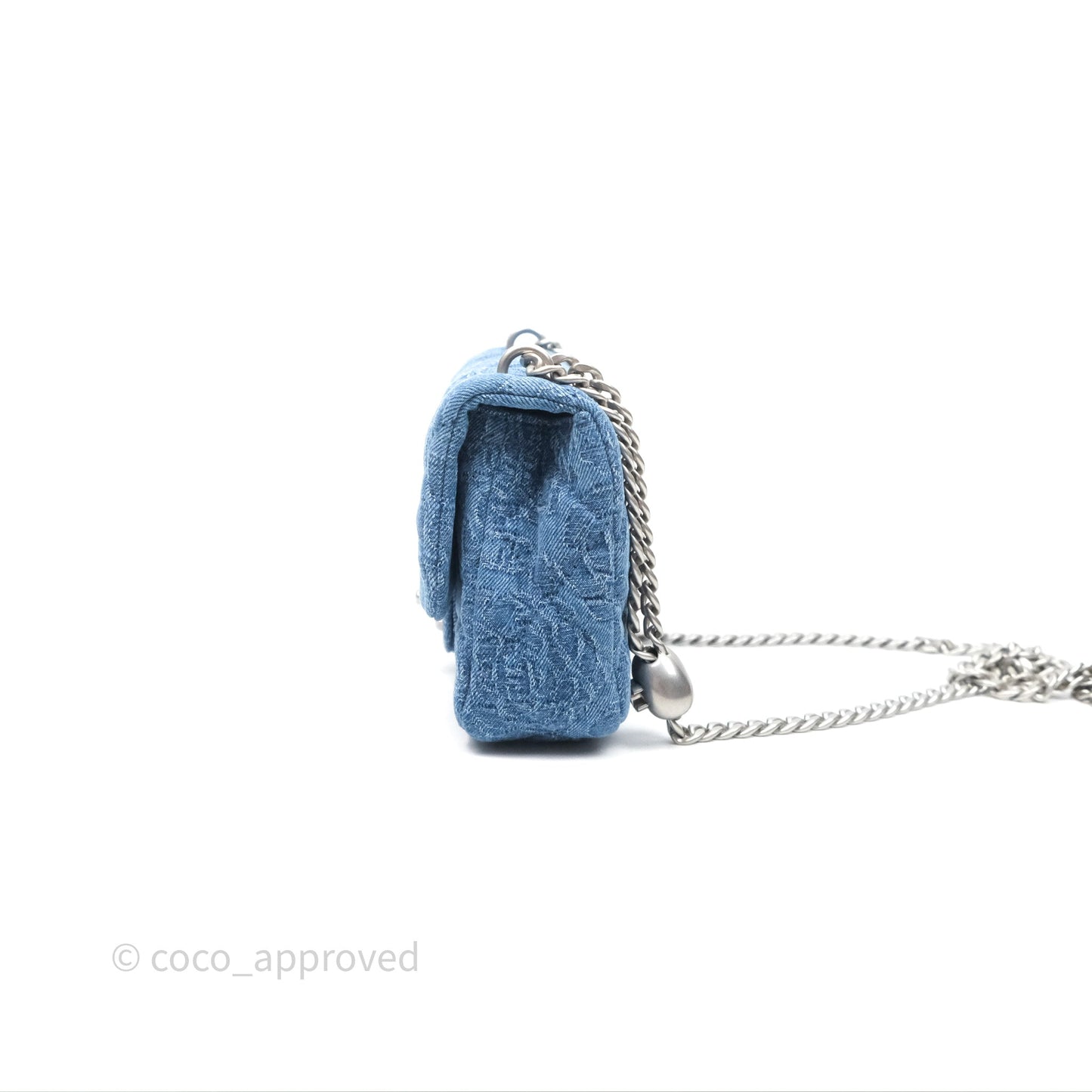 Chanel Quilted Camellia Printed Heart Crush Mini Flap Bag Blue Denim Aged Silver Hardware