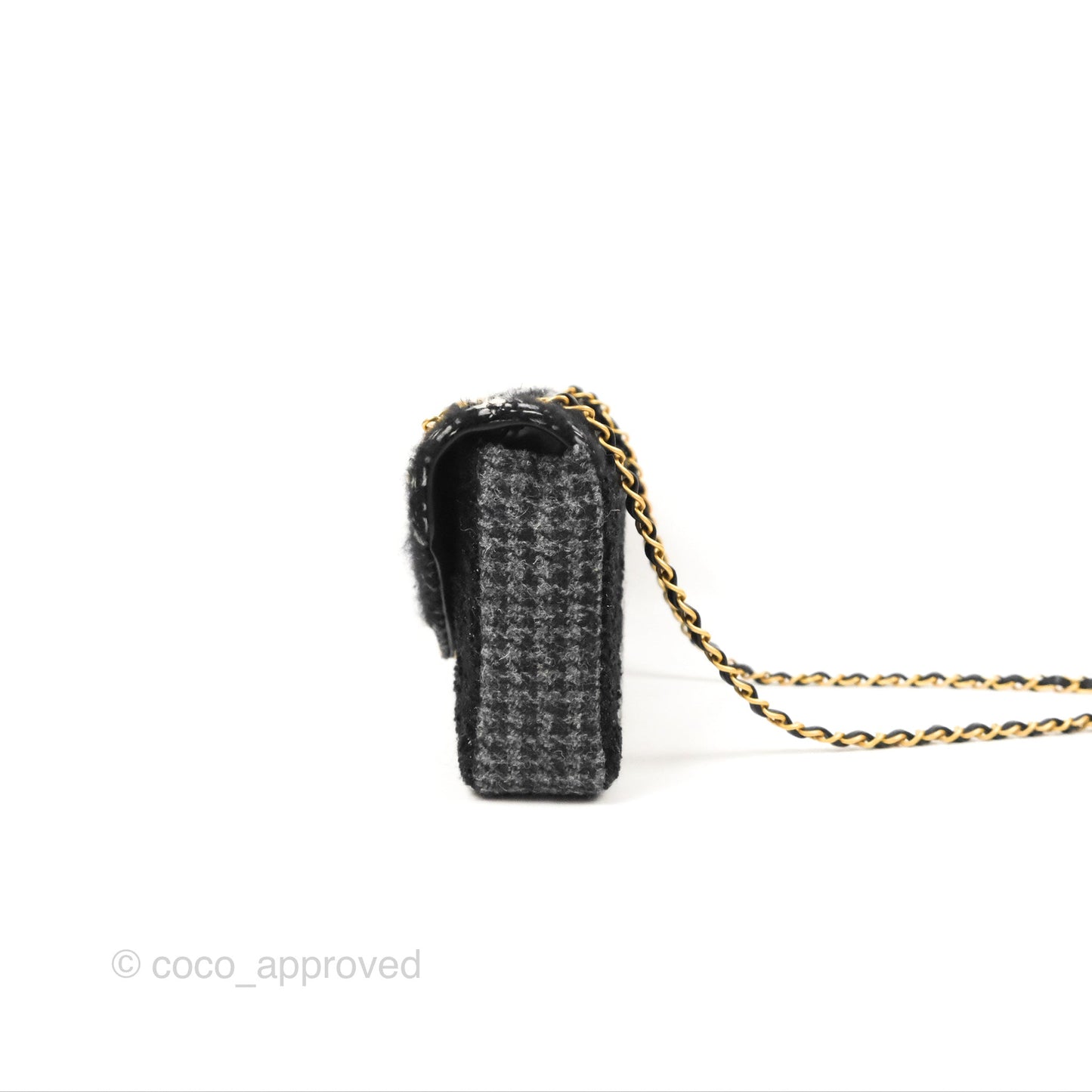 Chanel Medium Single Flap Black Tweed Aged Gold Hardware