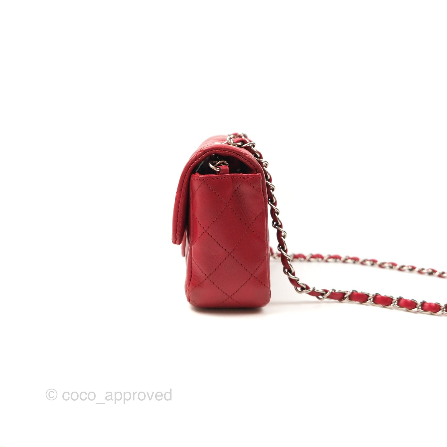 Chanel Quilted Mini Rectangular Flap Red Lambskin Silver Hardware