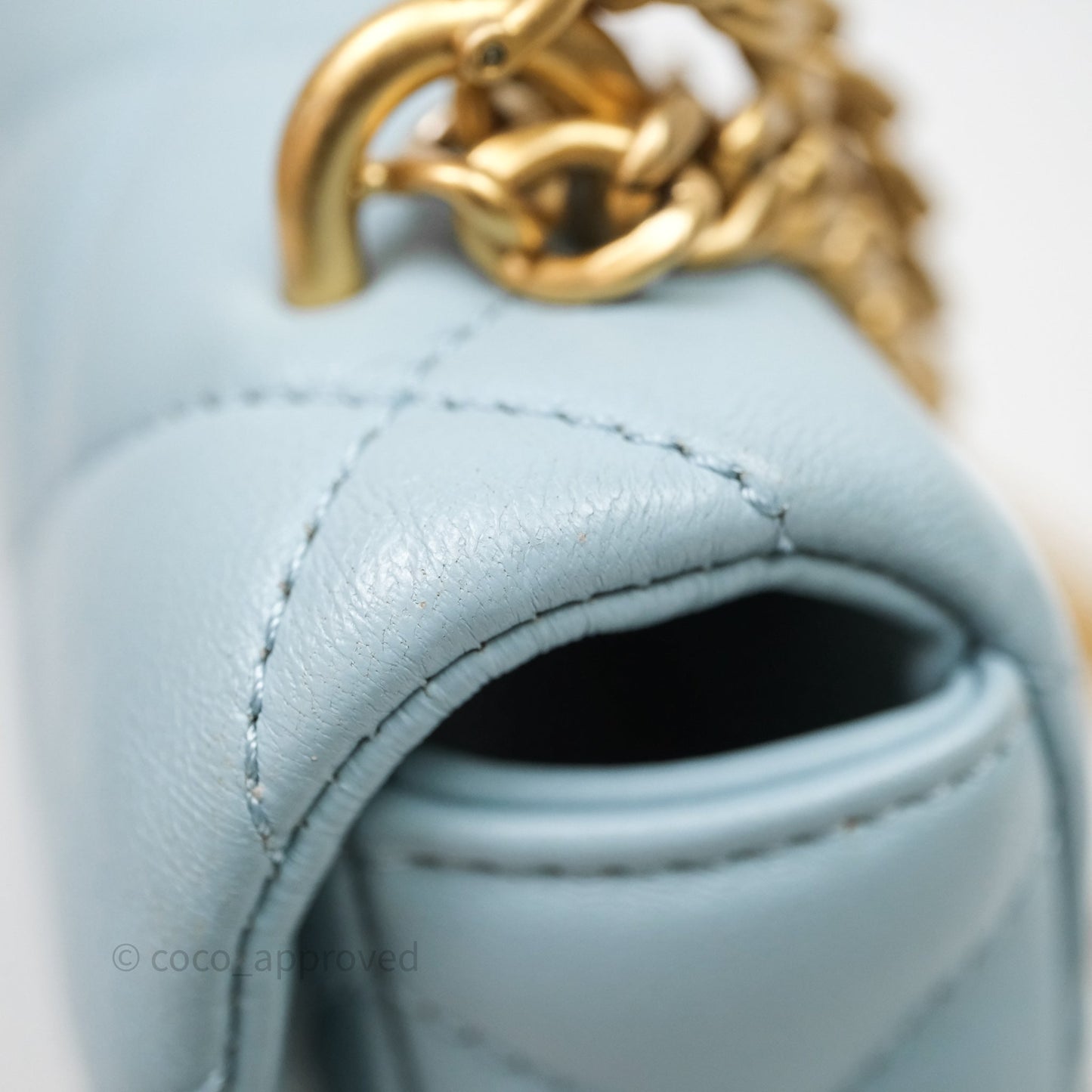 Chanel Quilted Enamel Pending CC Small Square Flap Baby Blue Lambskin