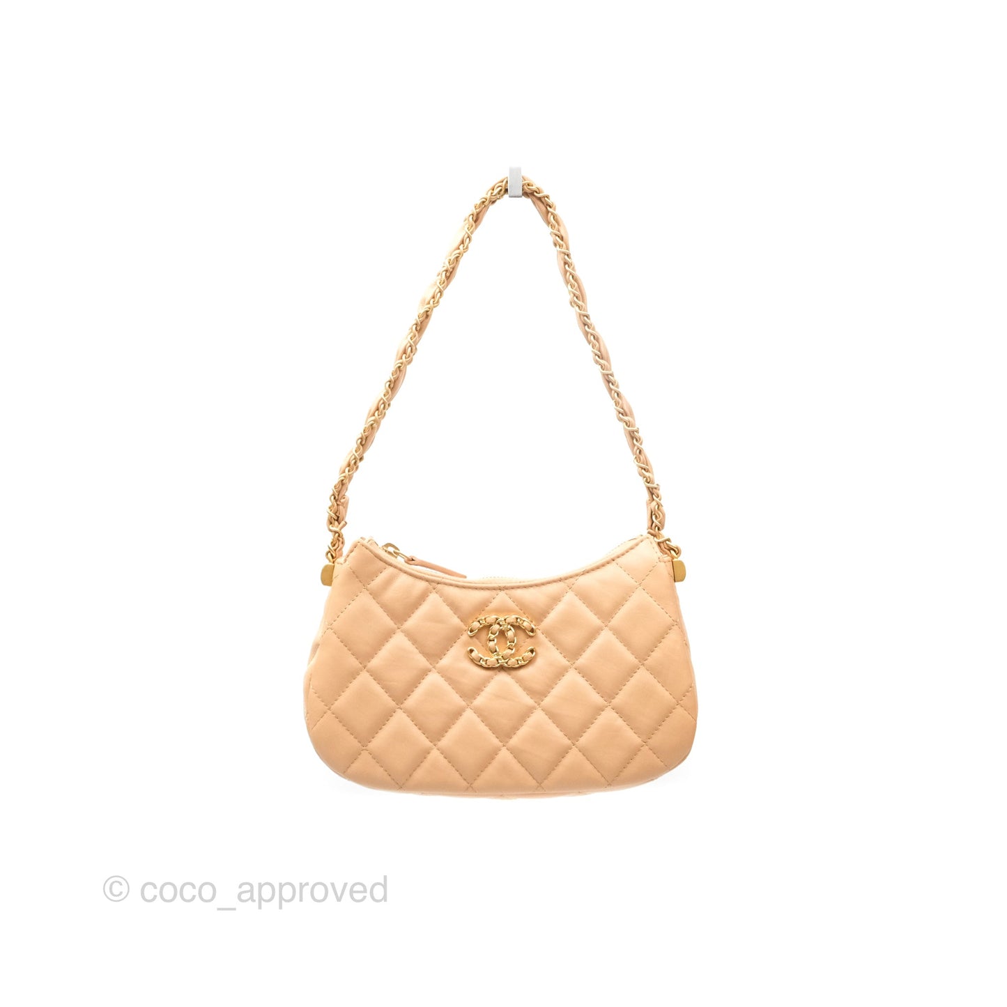 Chanel Small Hobo Bag Beige Aged Calfskin Aged Gold Hardware 23K