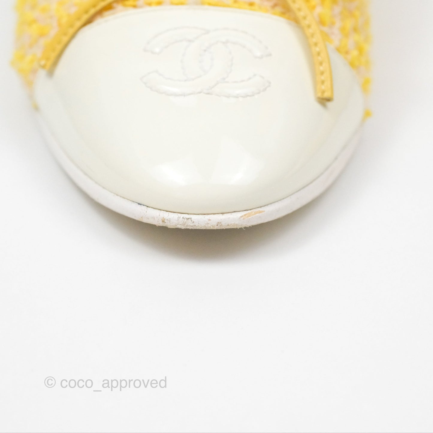 Chanel Ballerina Flats Yellow Tweed White Size 37
