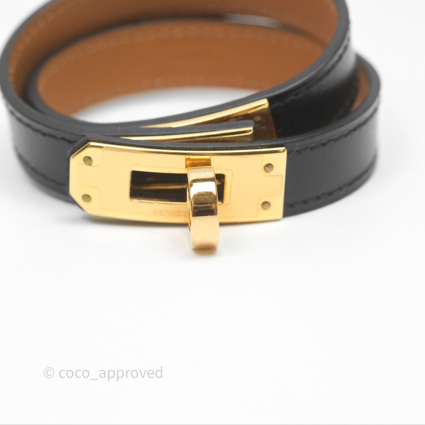 Hermès Kelly Double Tour Box Leather Bracelet Black Gold Hardware
