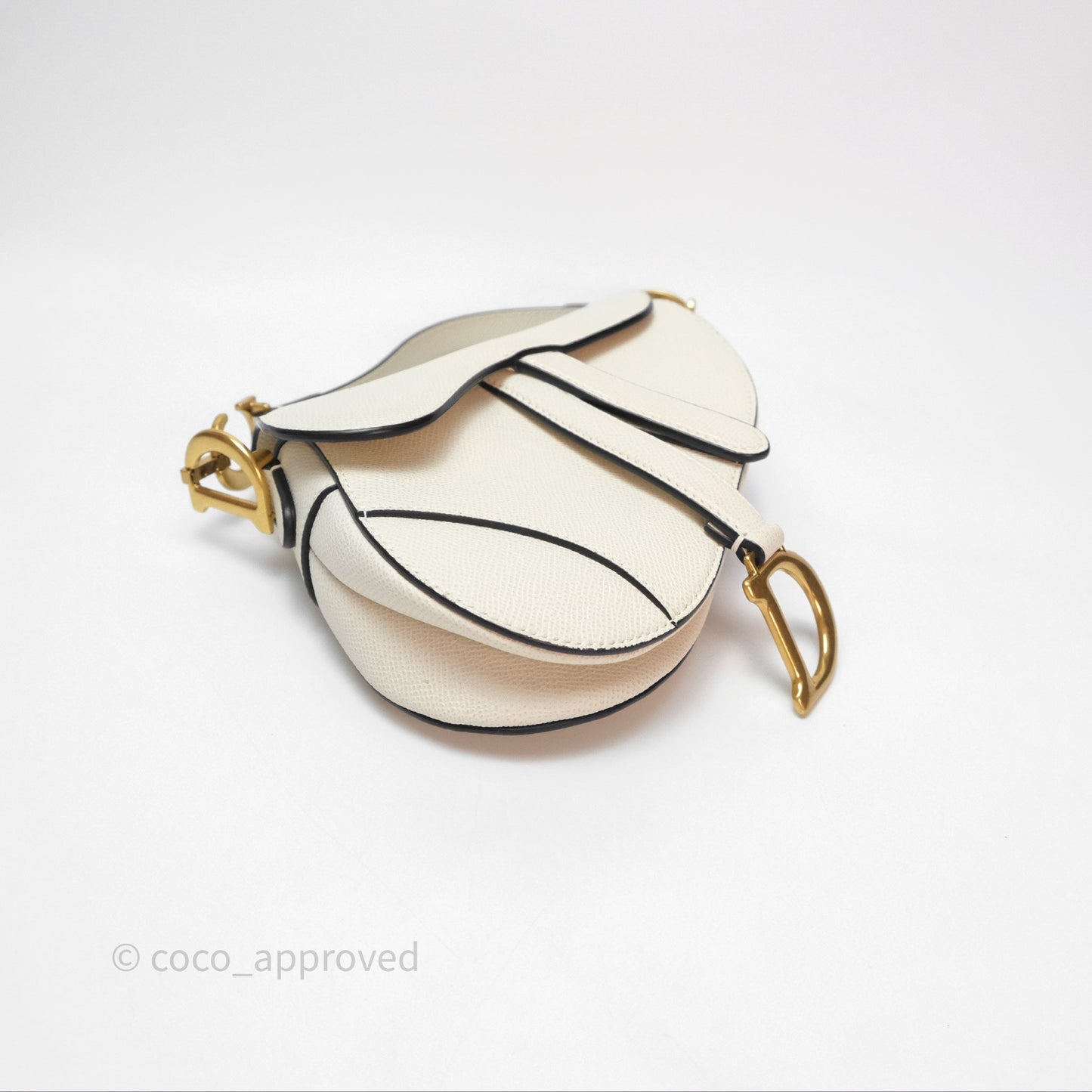 Christian Dior Mini Saddle Bag White Grained Calfskin Gold Hardware