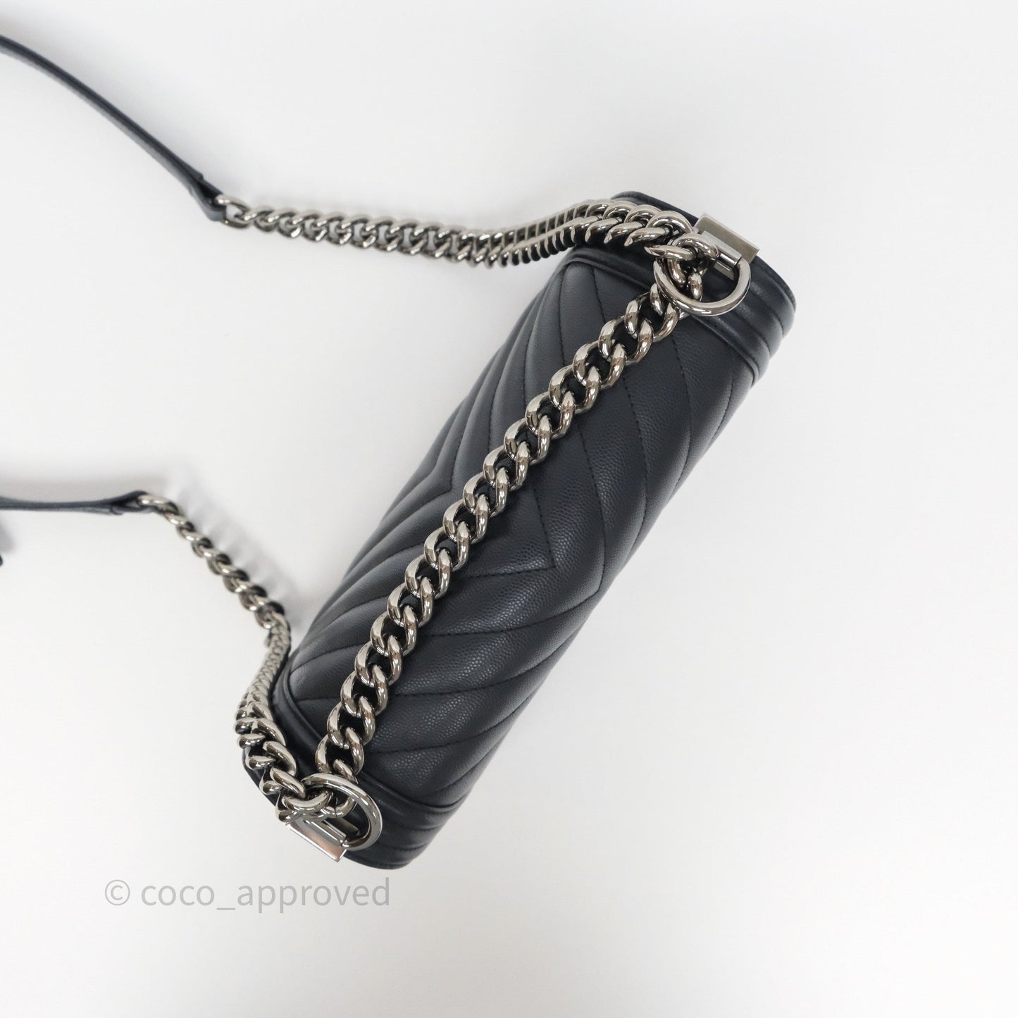 Chanel Medium Boy Chevron Dark Navy Caviar Silver Hardware
