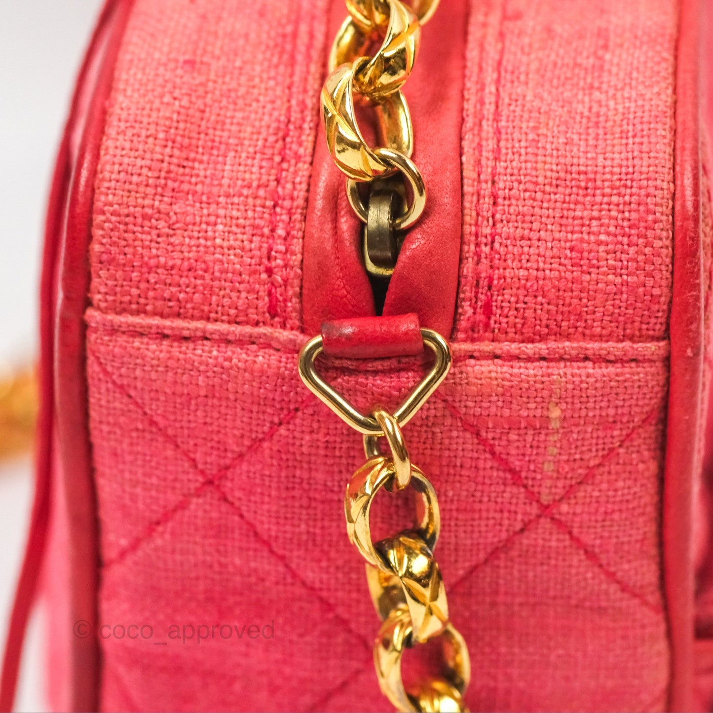 Chanel Vintage Small Tassel Camera Bag Dark Pink Canvas Gold Hardware