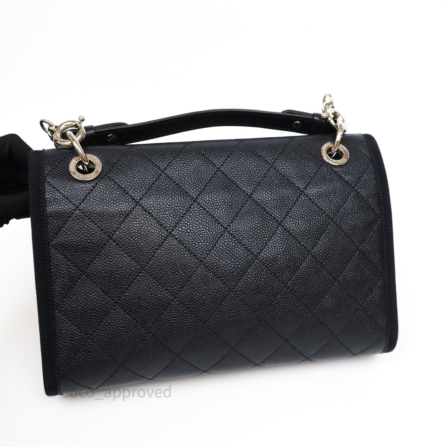 Chanel Top Handle Flap Bag Dark Navy Caviar Silver Hardware