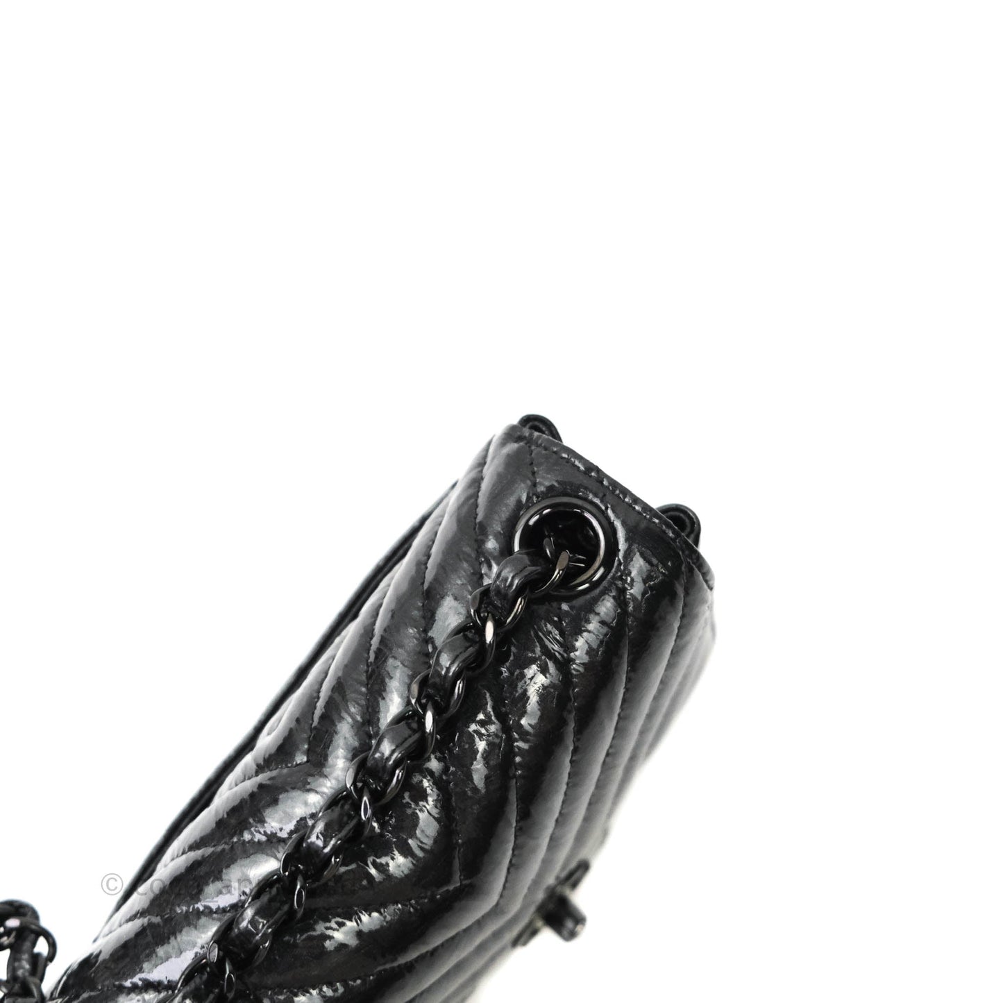 Chanel Mini Square Chevron Black Crumpled Metallic Patent So Black