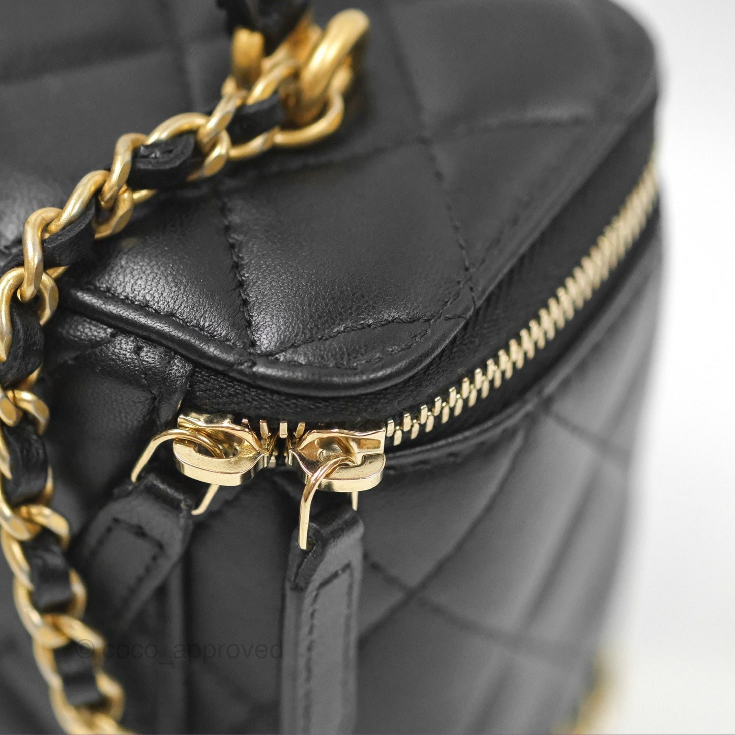 Chanel Vanity Rectangular Metal Top Handle Black Lambskin Aged Gold Hardware 22B