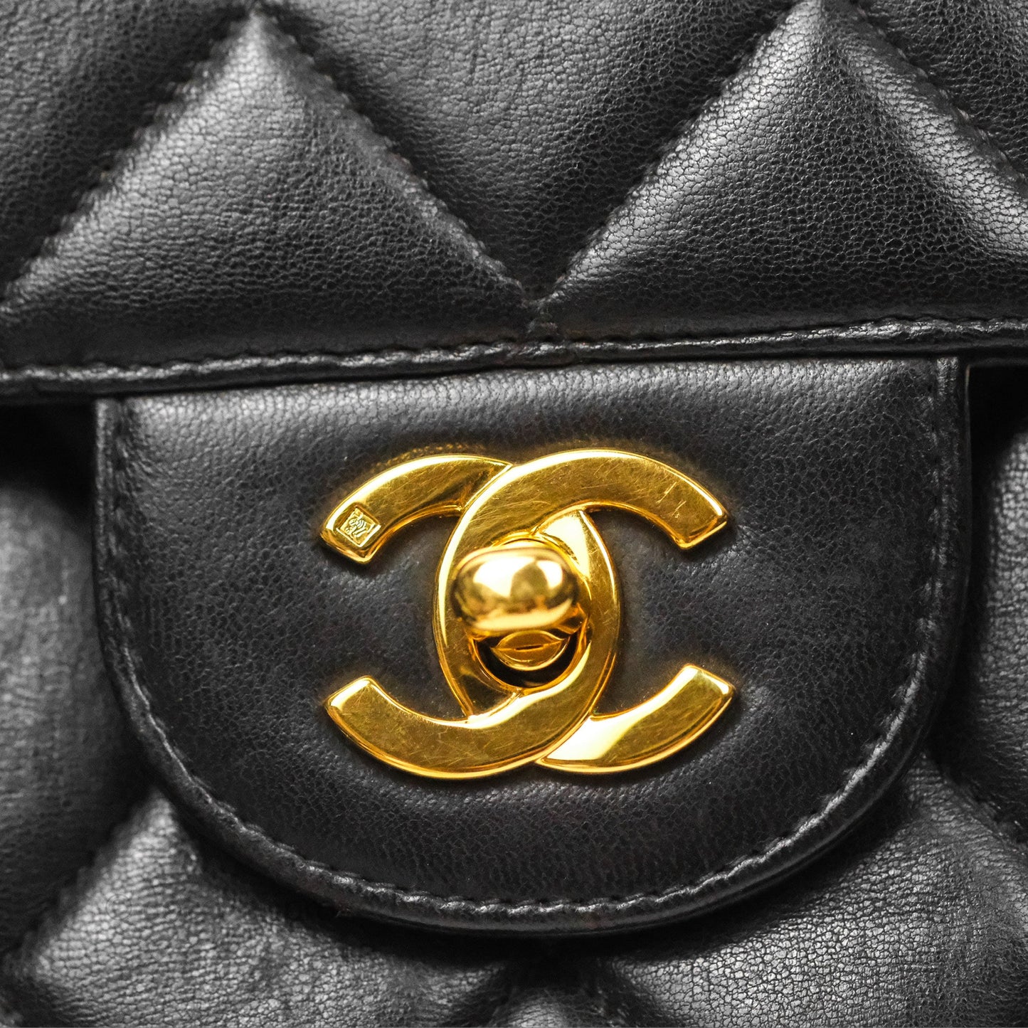 Chanel Vintage Double Sided Jumbo Flap Black Lambskin 24K Gold Hardware