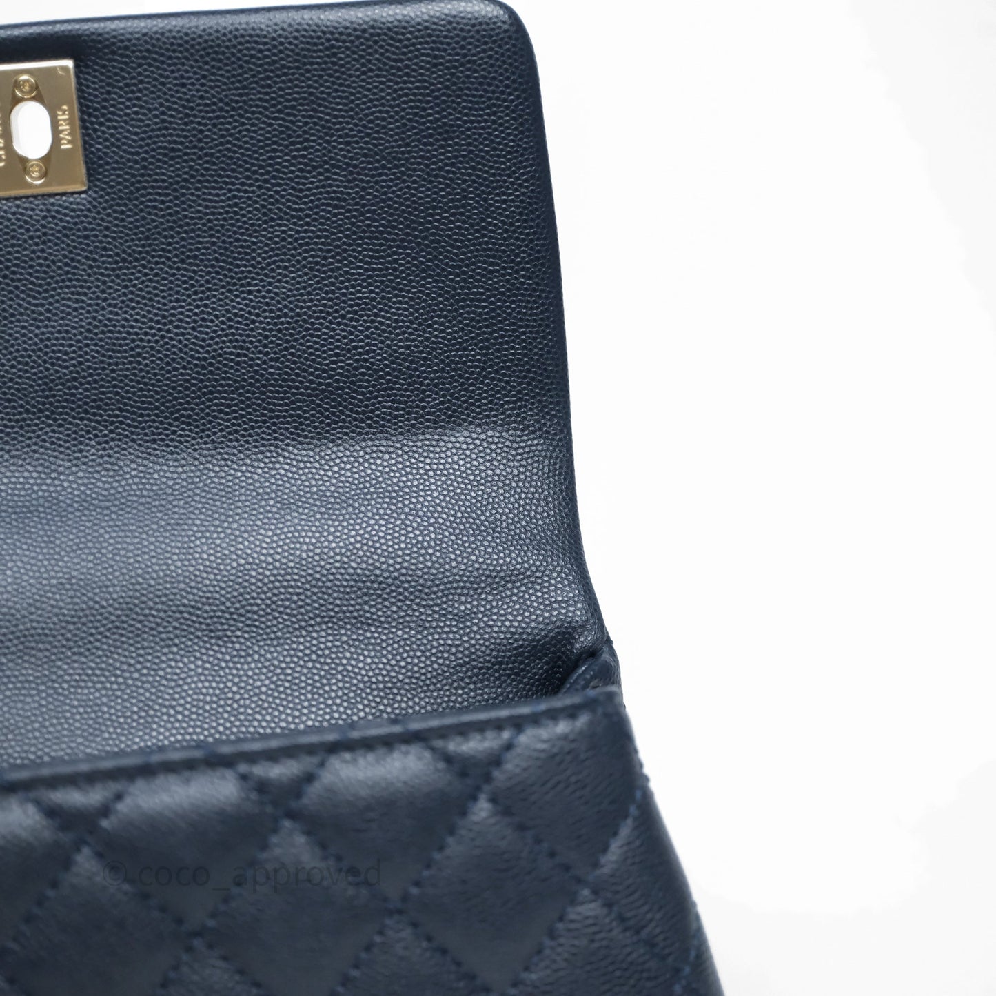 Chanel Small Coco Handle Navy Caviar Light Gold Hardware