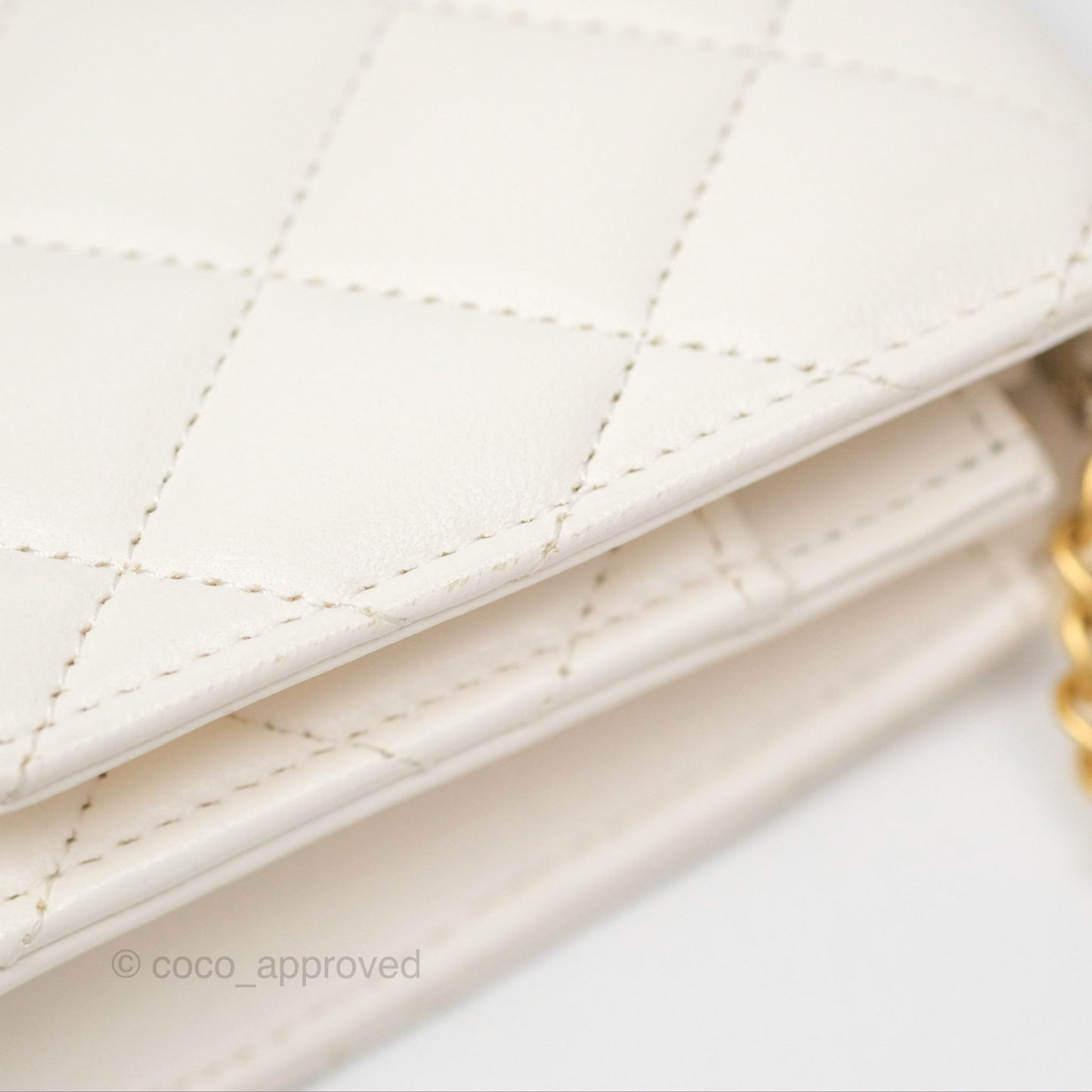 Chanel Quilted Wallet on Chain WOC Coco Heart Chain White Lambskin Aged Gold Hardware 22K