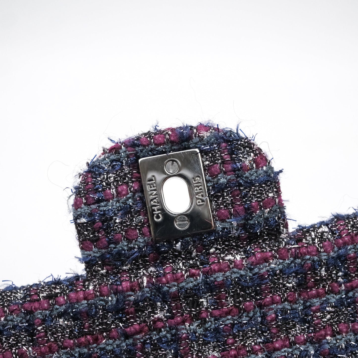 Chanel Classic M/L Medium Double Flap Purple Tweed Glitter Gun Metal