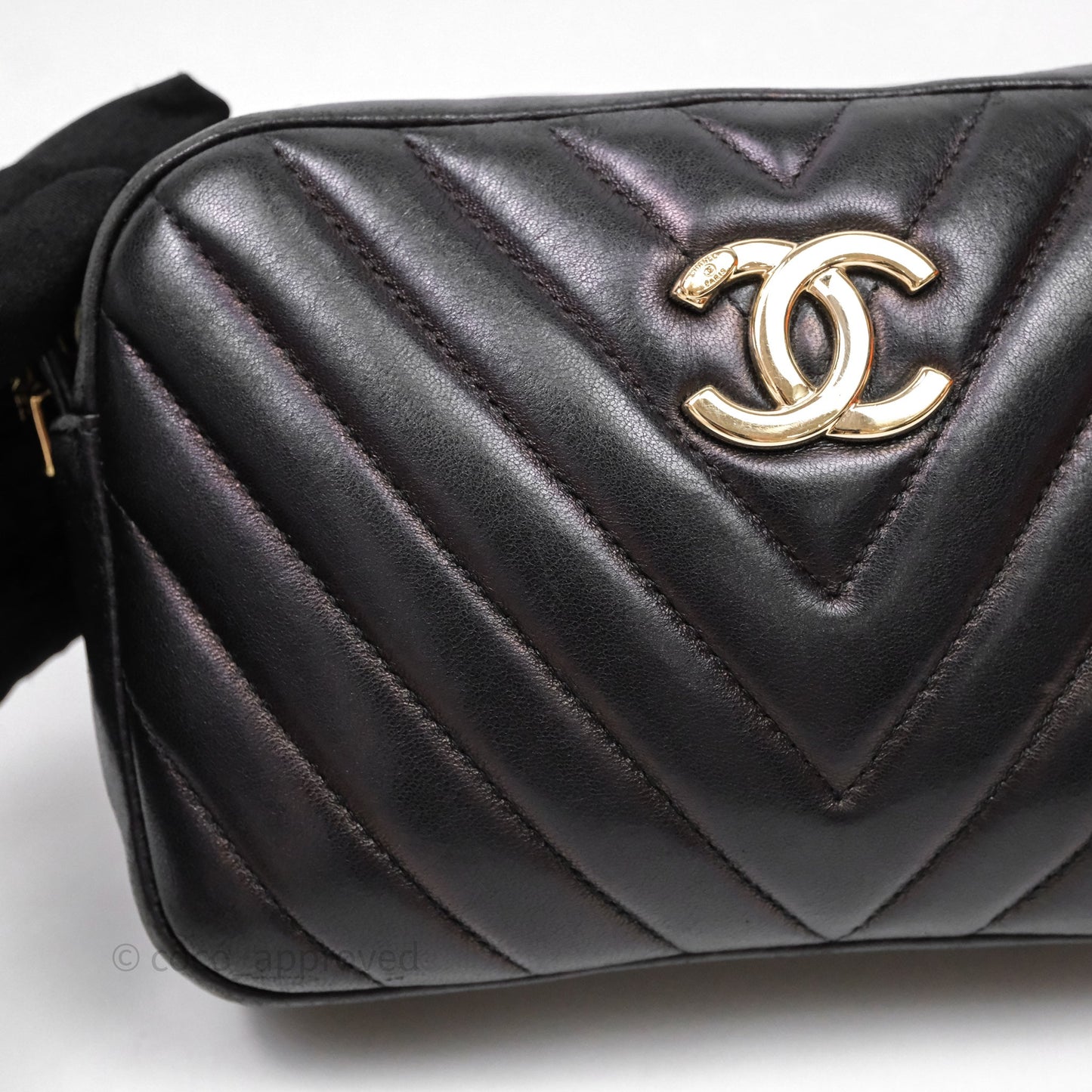 Chanel Chevron Camera Bag Black Lambskin Gold Hardware