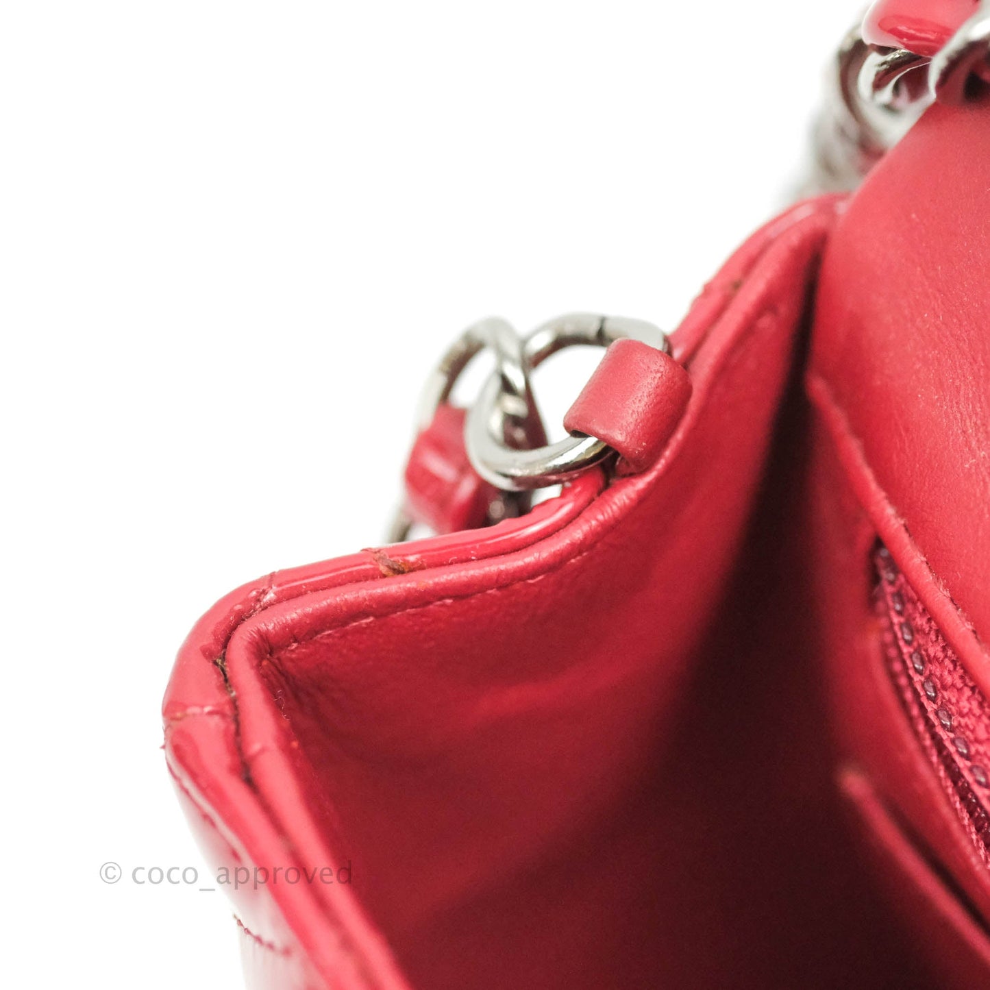 Chanel Quilted Mini Rectangular Flap Red Patent Gun Metal