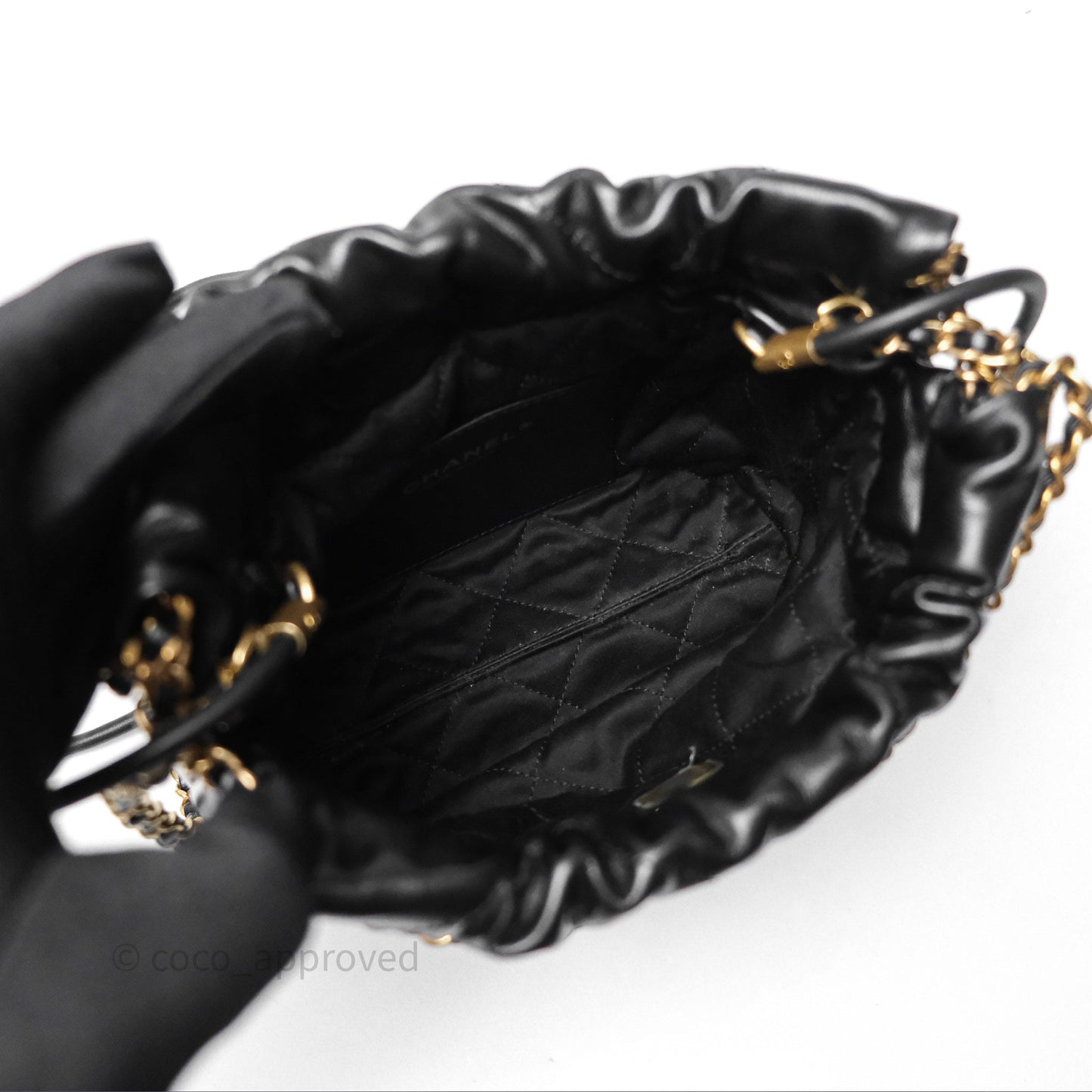 Chanel 22 Mini Bag Black Crumpled Calfskin Aged Gold Hardware