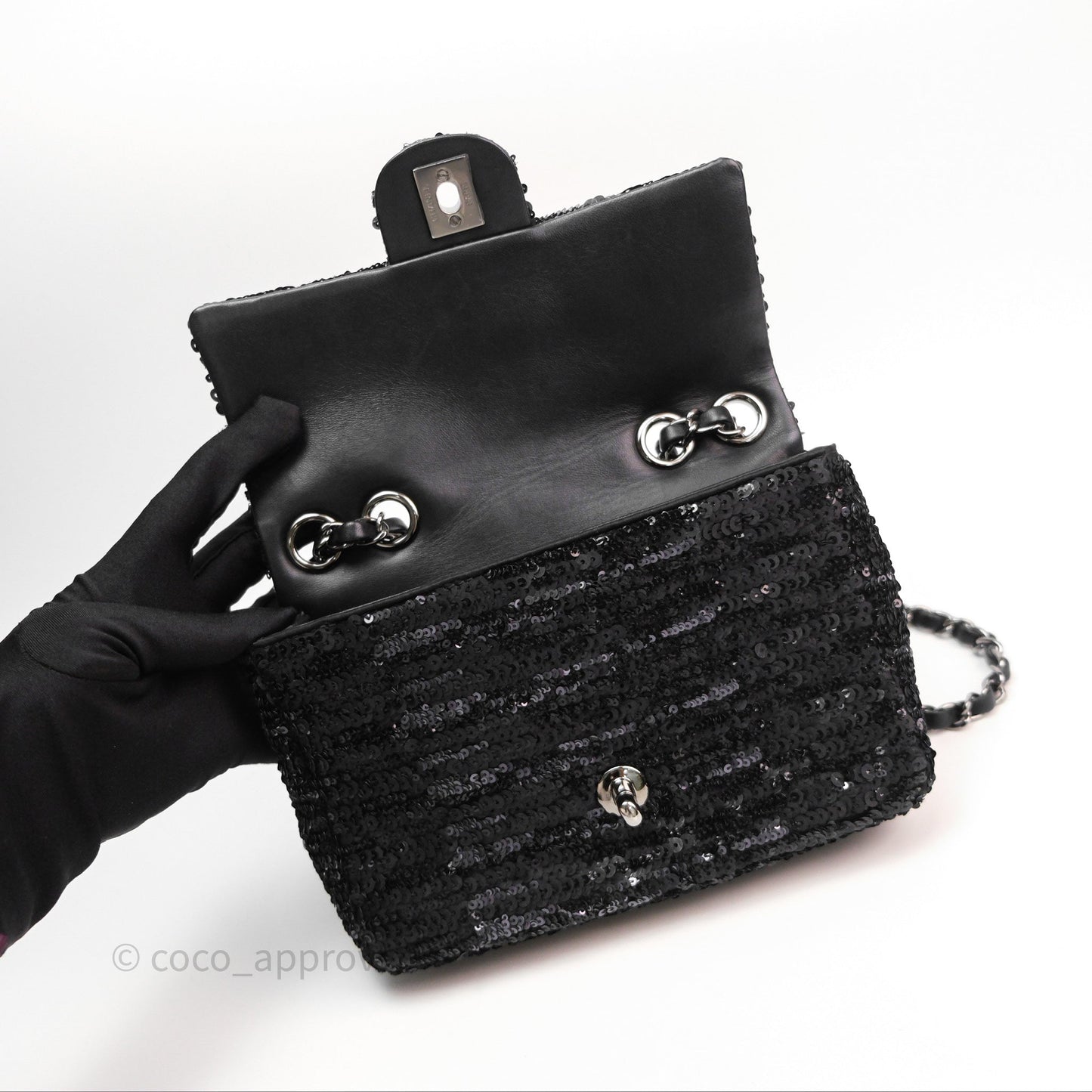 Chanel Mini Flap Bag Sequin Black/ Navy Gun Metal Hardware