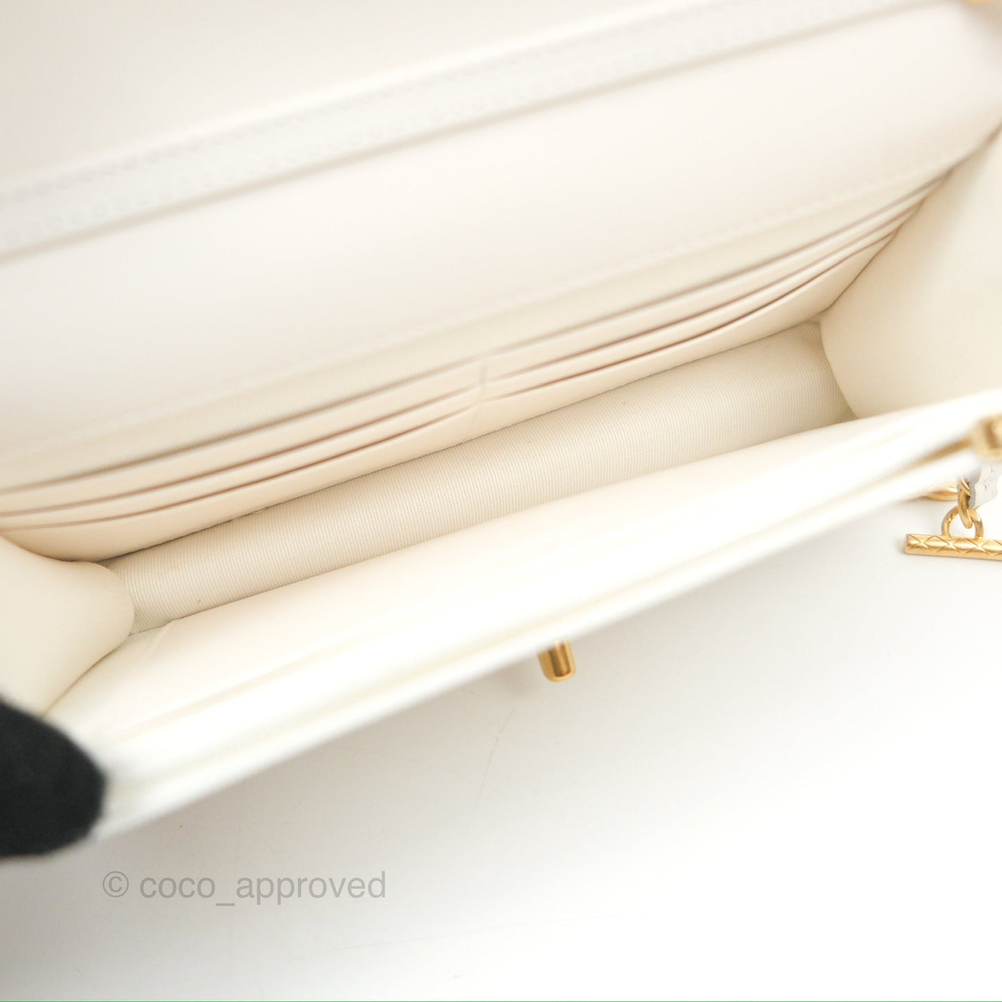 Chanel Wallet On Chain WOC Adjustable CC Chain Iridescent White Caviar Aged Gold Hardware