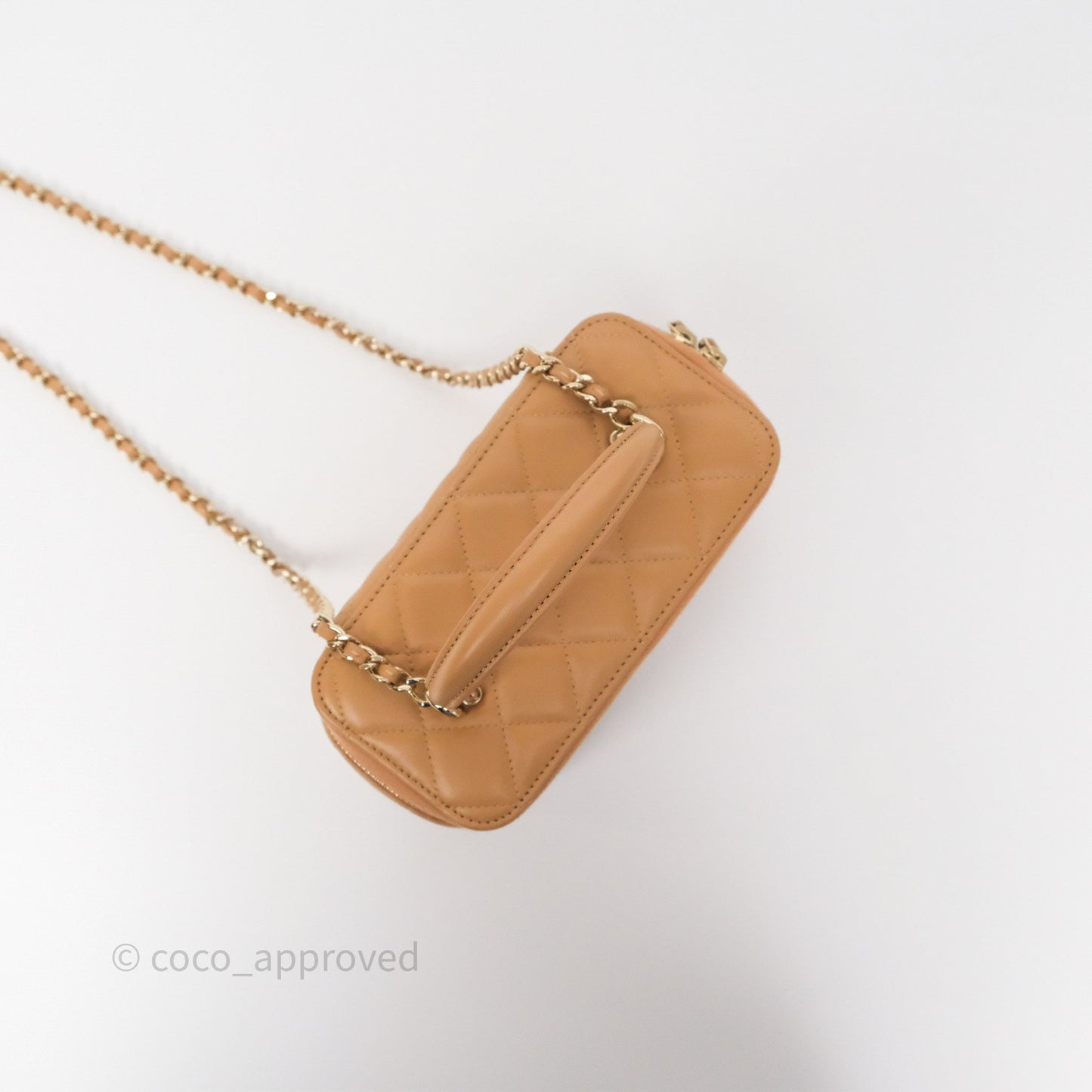 Chanel Top Handle Vanity with Chain Caramel Beige Lambskin Gold Hardware