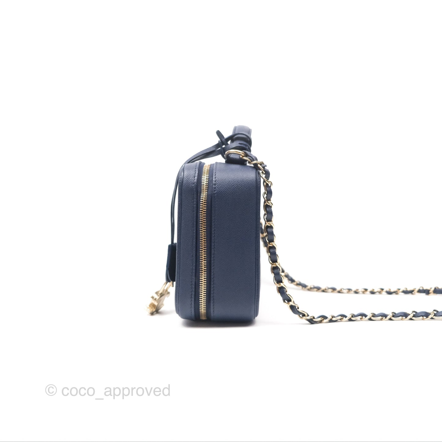 Chanel Quilted Medium CC Filigree Vanity Case Dark Navy Caviar Gold Hardware
