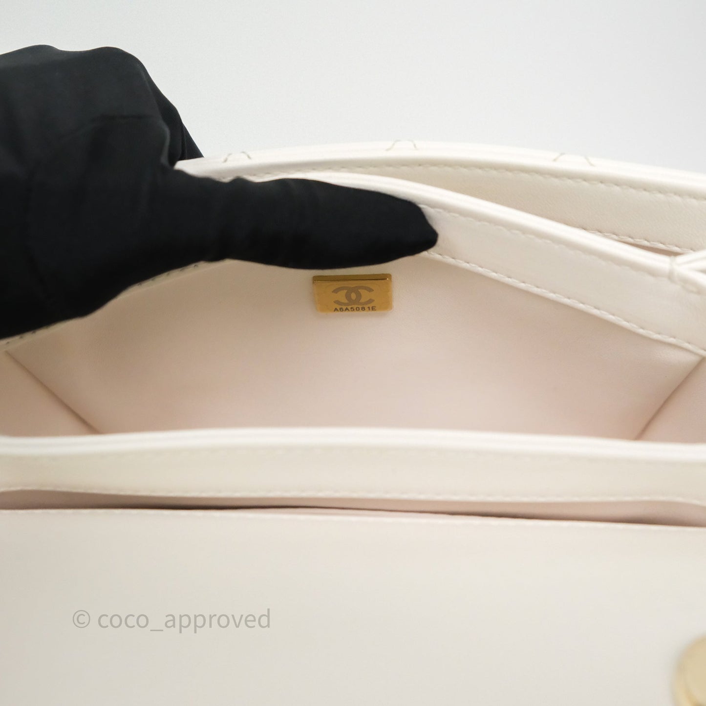 Chanel Mini Trendy CC Handle Bag Lacquered Logo White Lambskin