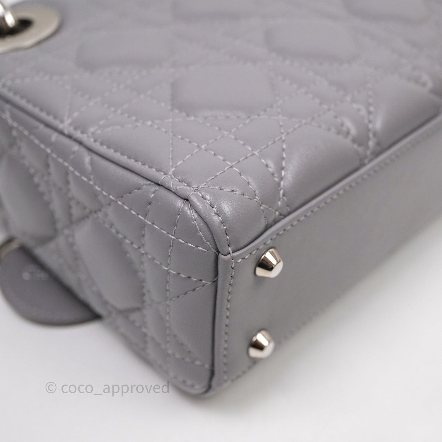 Christian Dior Mini Lady Dior Lambskin Cannage Grey Silver Hardware