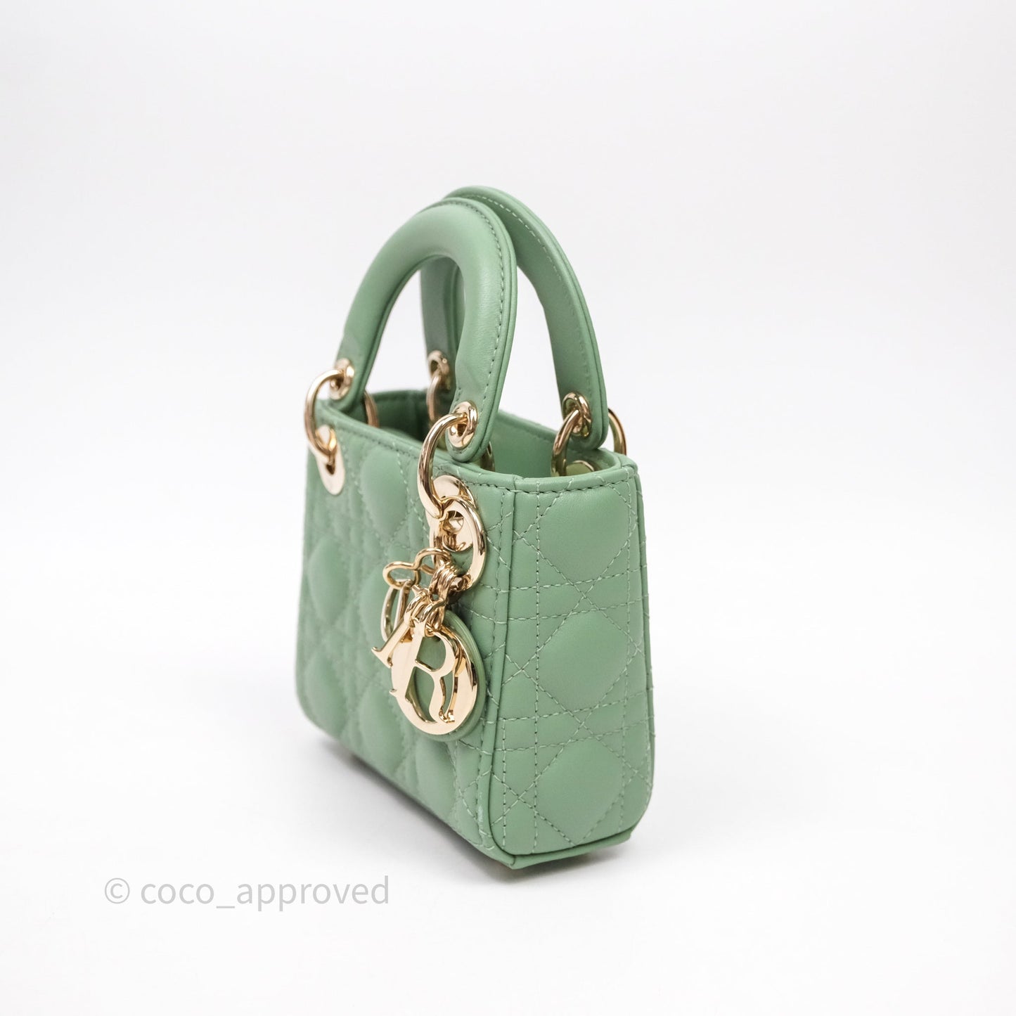 Christian Dior Micro Lady Dior Green Lambskin Cannage Gold Hardware