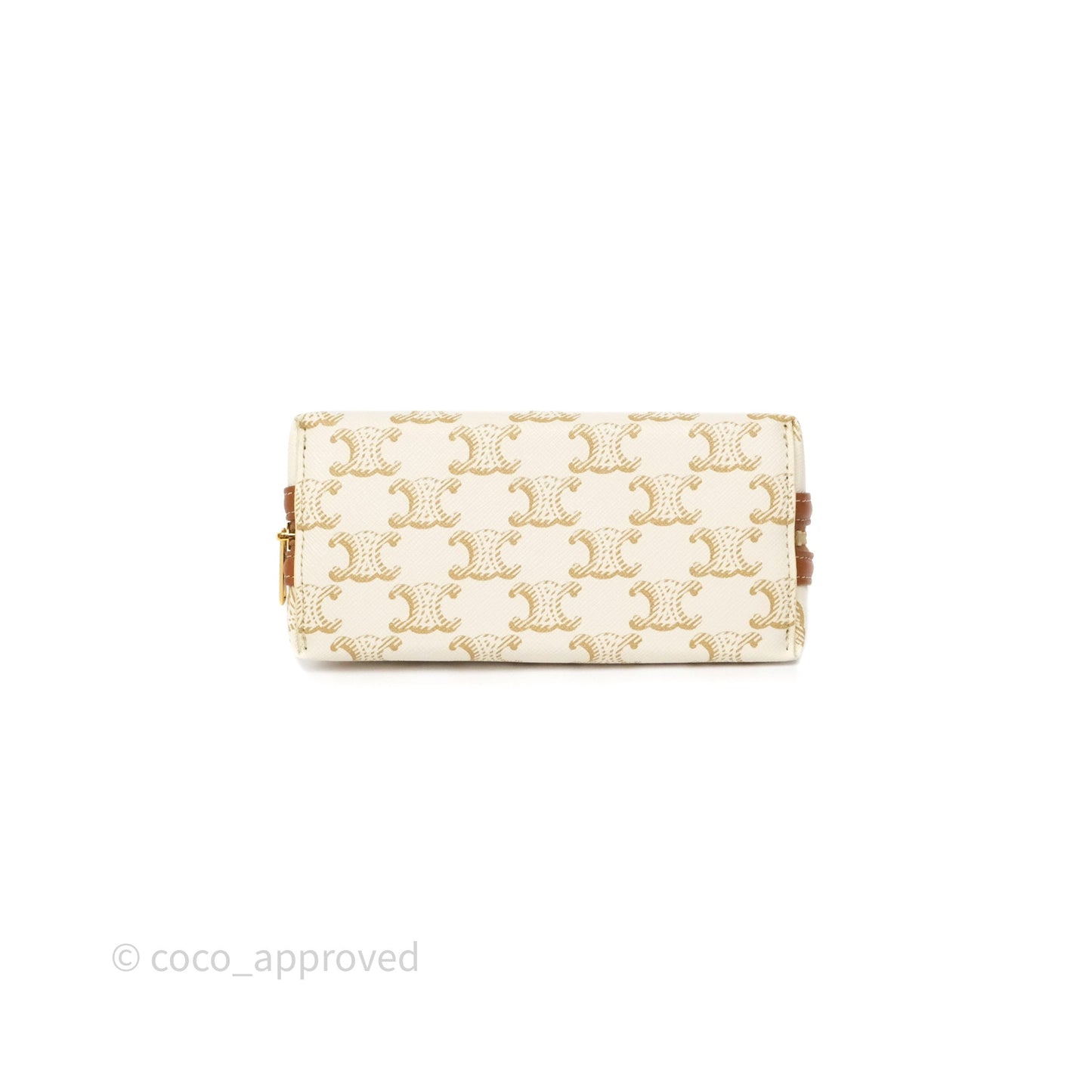 Celine Clutch With Chain Triomphe Canvas Lambskin White/Tan