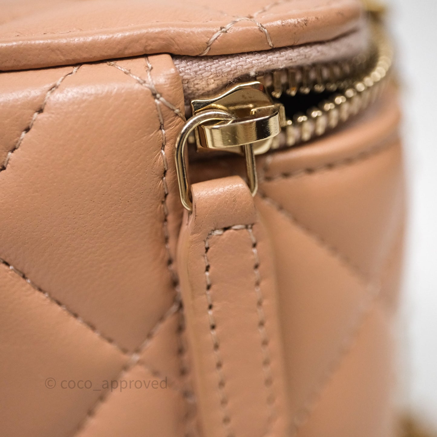 Chanel Vanity Rectangular Top Handle Beige Lambskin Aged Gold Hardware