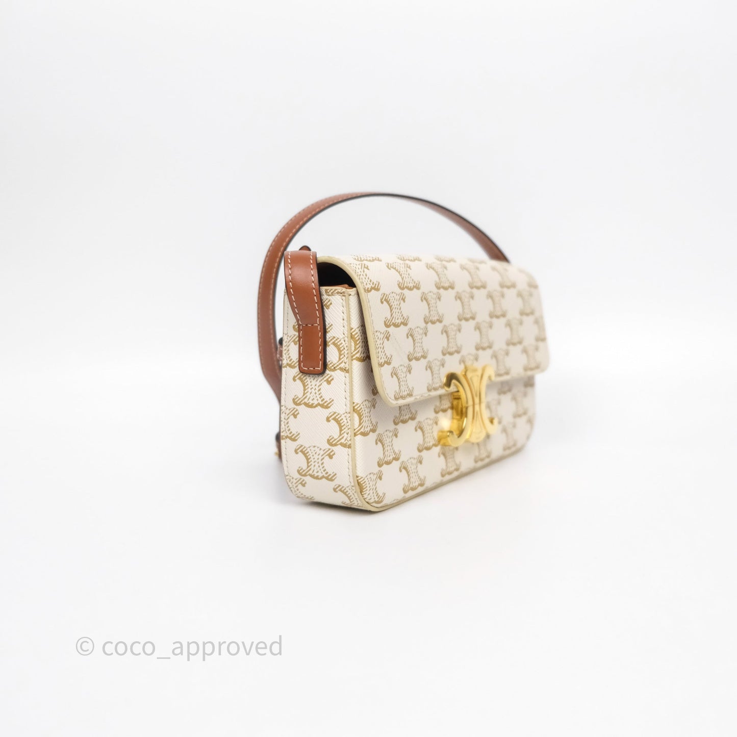 Celine Triomphe Shoulder Bag White Calfskin Triomphe Canvas