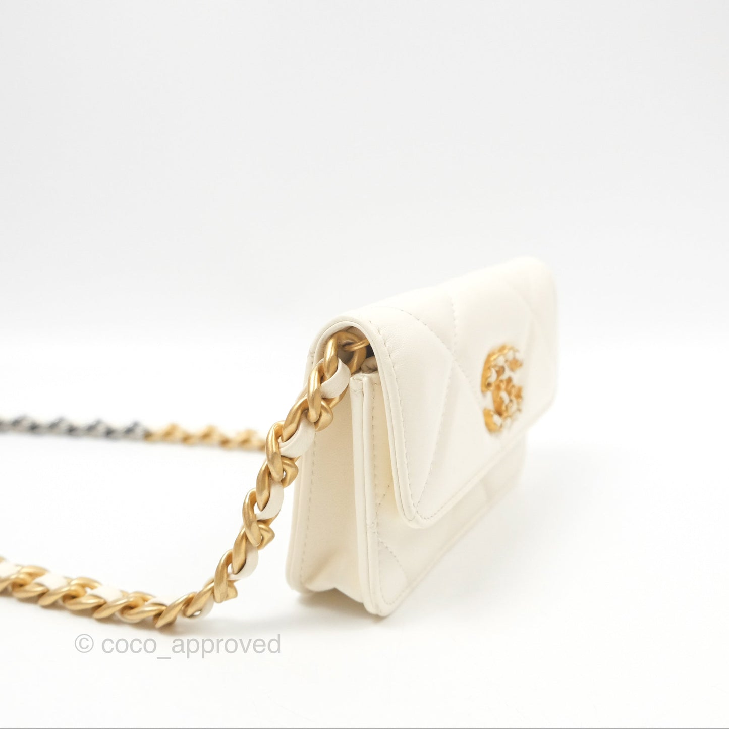 Chanel 19 Clutch With Chain Ivory White Lambskin Mixed Hardware