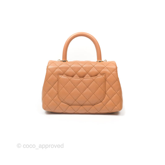 Chanel Small Coco Handle Quilted Dark Beige Caviar Gold Hardware