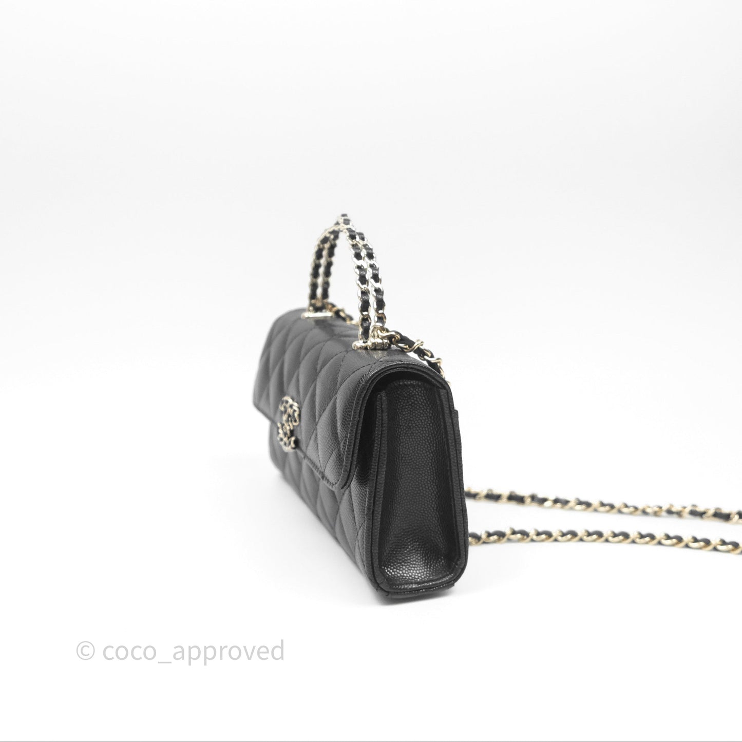 Chanel Top Handle Clutch with Chain Black Caviar Light Gold Hardware