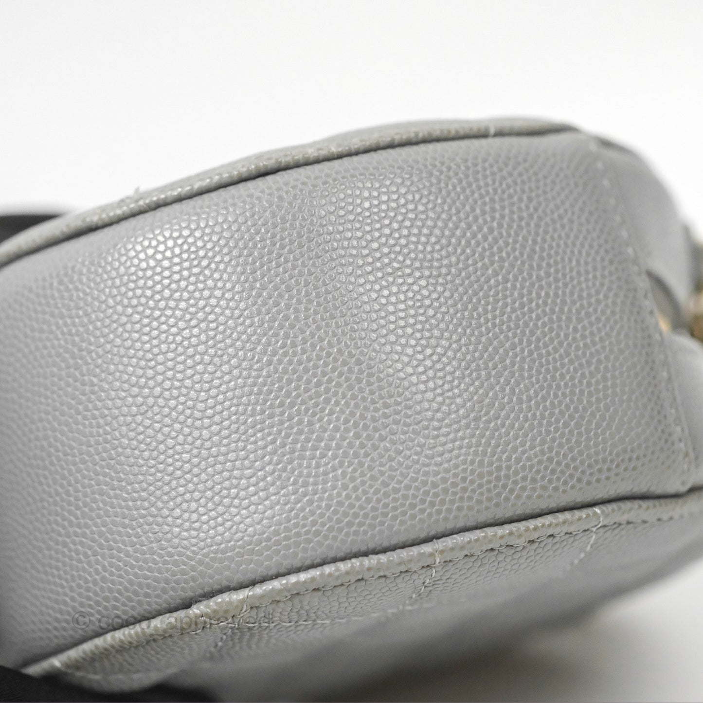 Chanel Classic Quilted Round Clutch With Chain Grey Caviar Gold Hardware