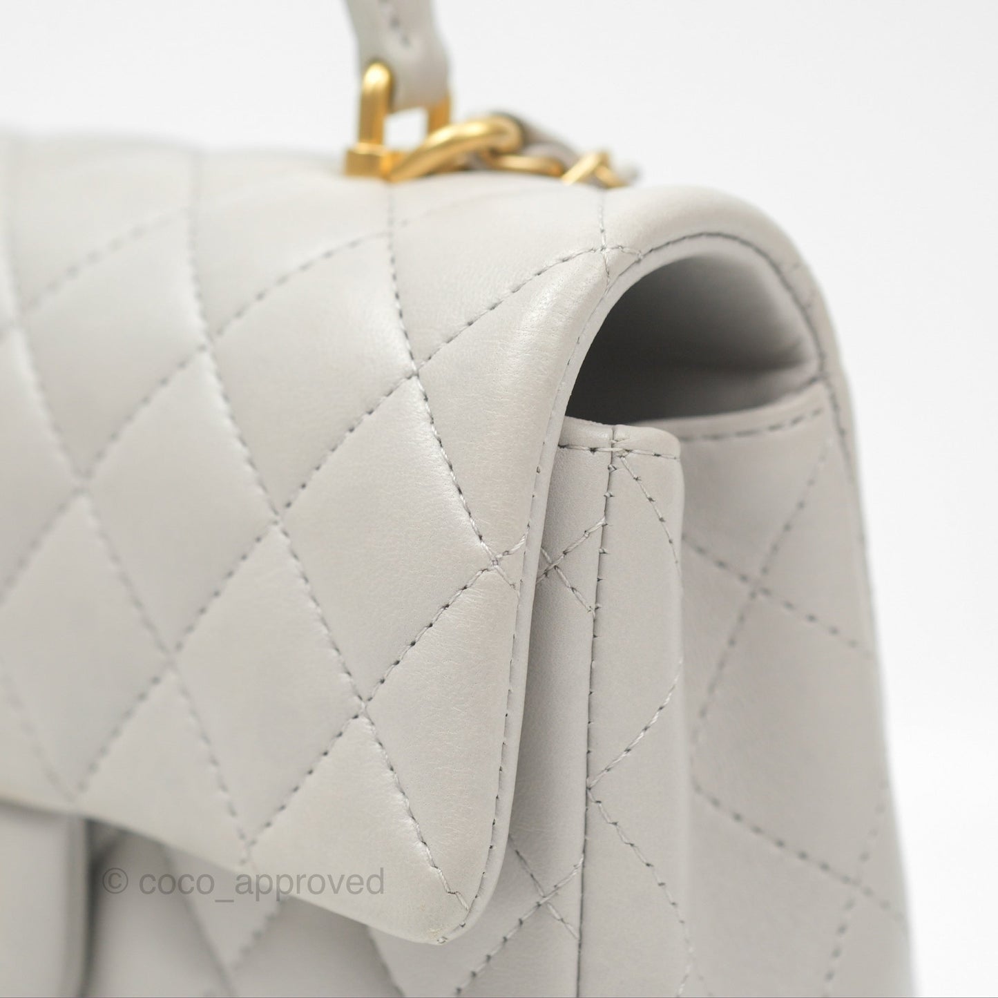 Chanel Top Handle Mini Rectangular Flap Bag Light Grey Lambskin Aged Gold Hardware