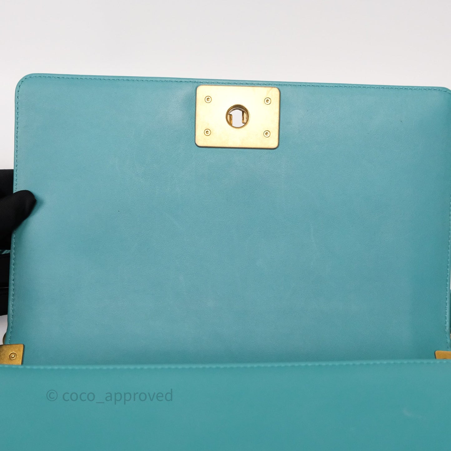 Chanel Medium Boy Quilted Turquoise Calfskin Aged Gold Hardware