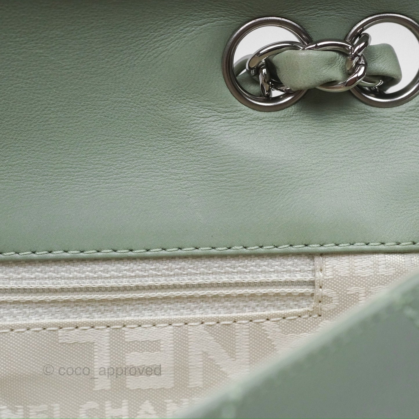 Chanel CC East West Flap Bag Lambskin Mint Green Silver Hardware