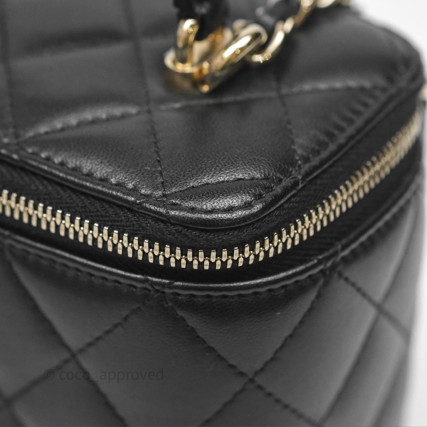 Chanel Classic Vanity Rectangular Top Handle With Chain Black Lambskin Gold Hardware
