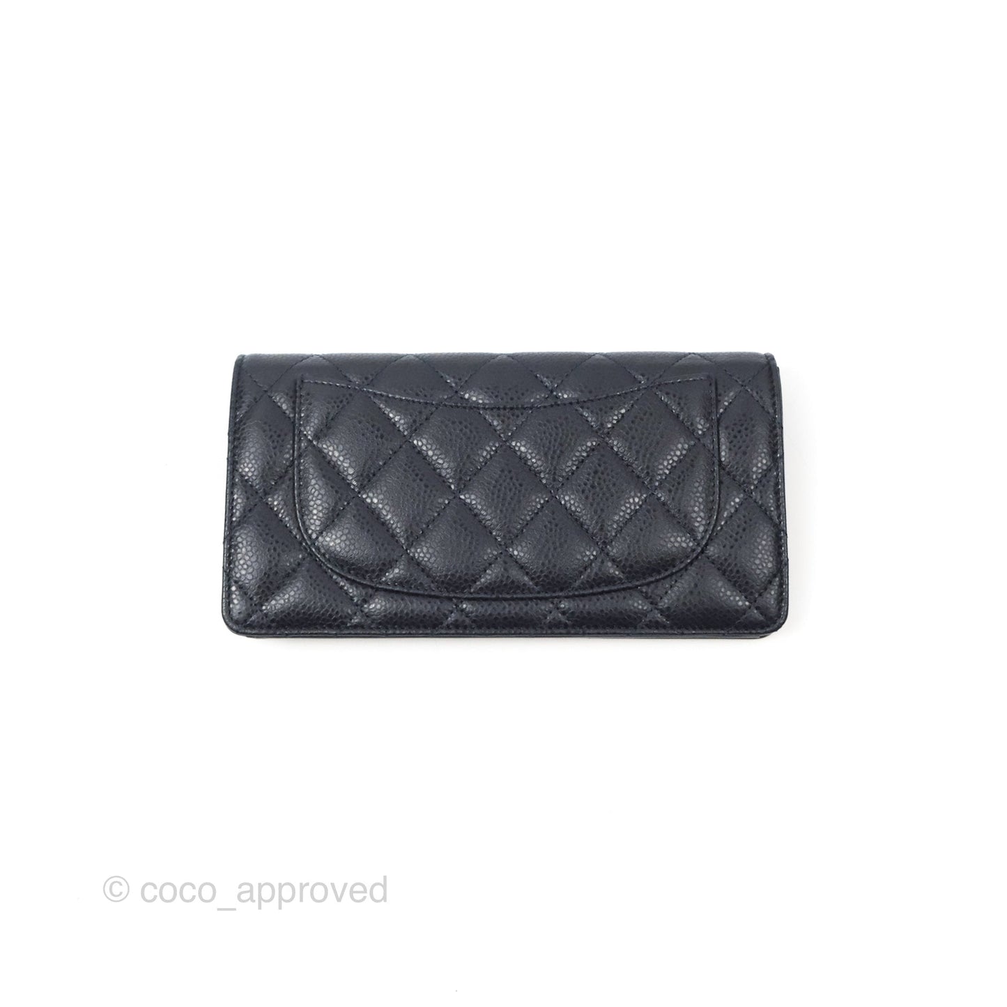 Chanel Classic Quilted Long Wallet Navy Caviar Silver Hardware
