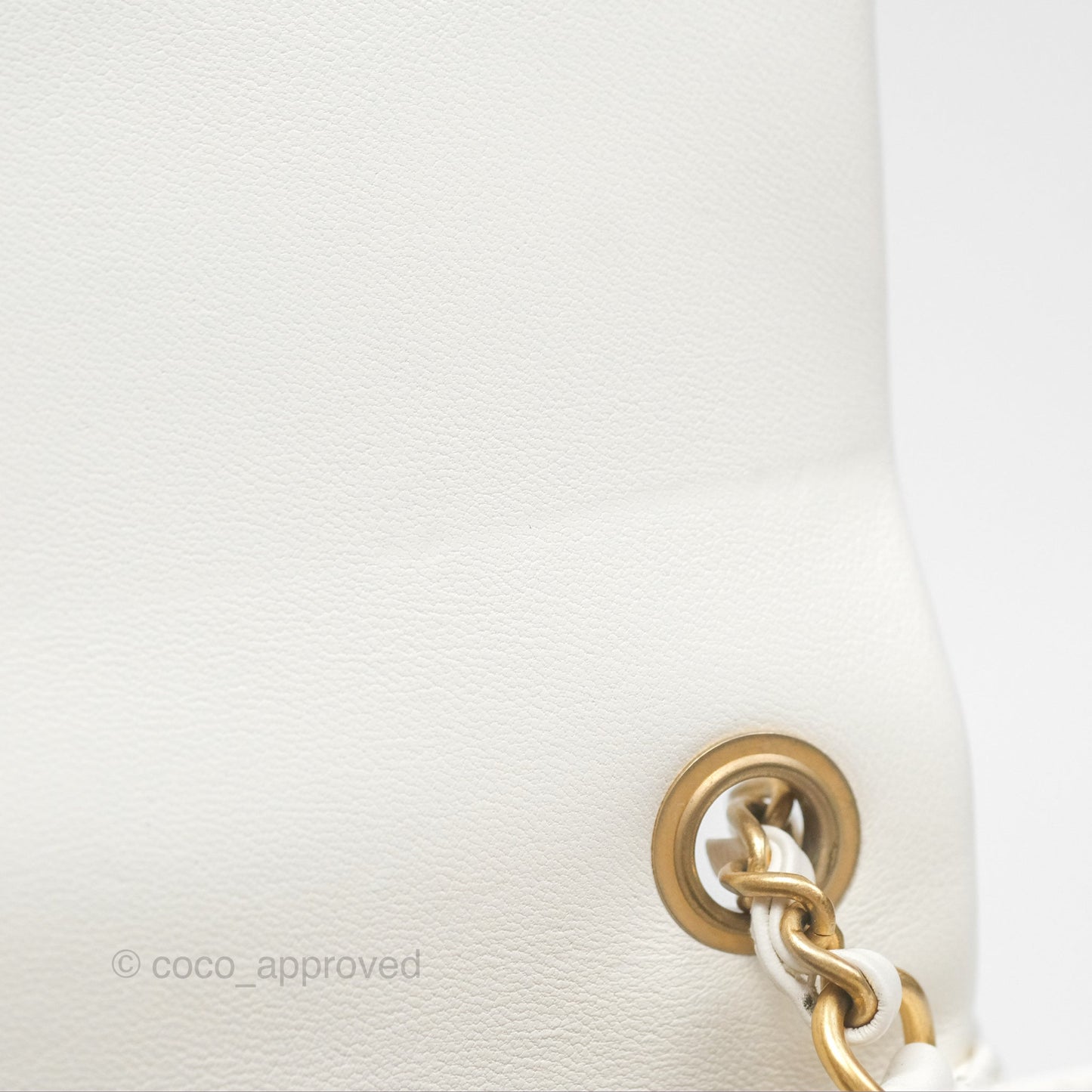 Chanel Mini Rectangular Pearl Crush Quilted White Lambskin Aged Gold Hardware